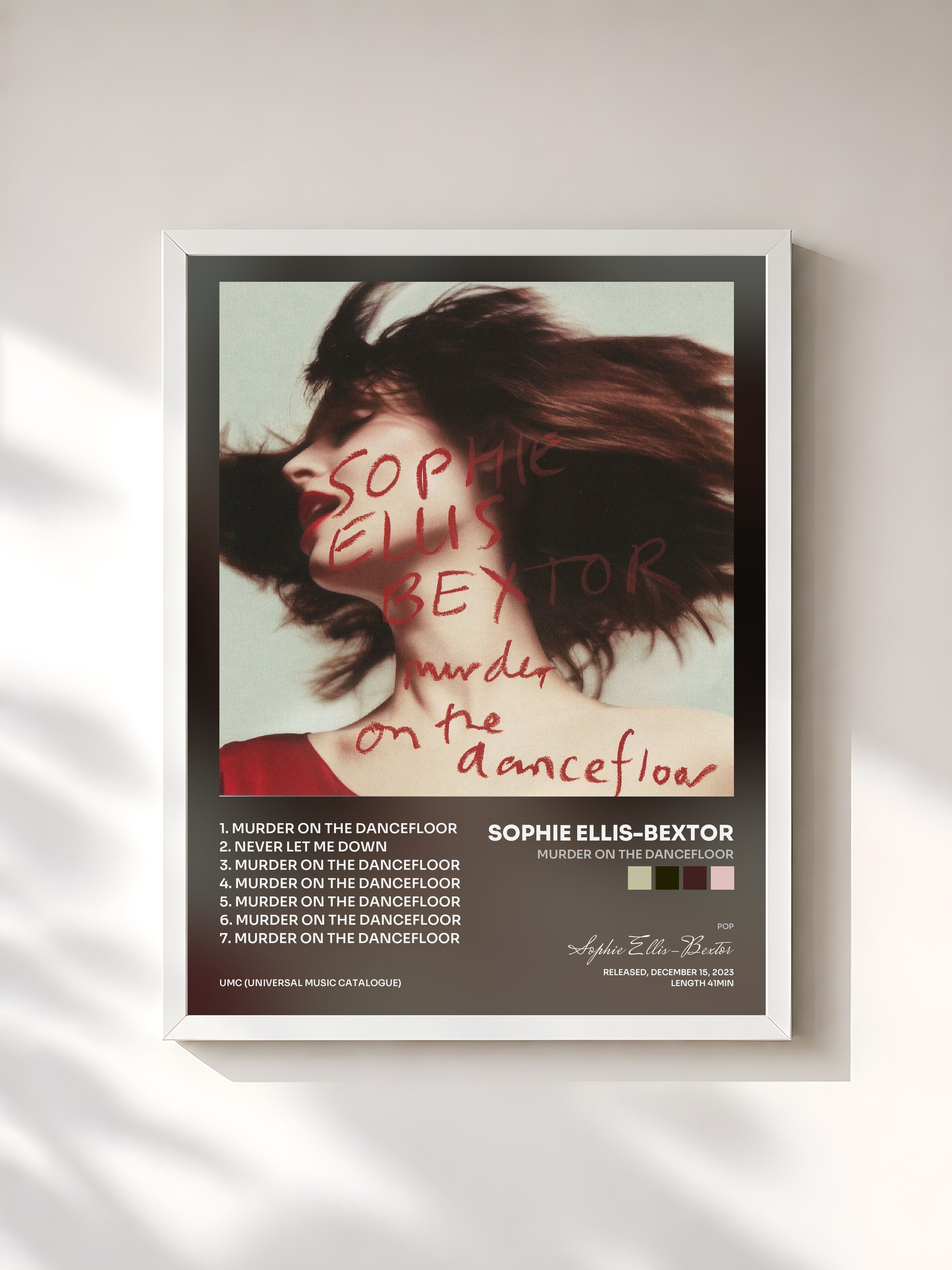#blanc Tableau de l'album Murder On The Dancefloor de Sophie Ellis-Bextor, cadre blanc, imprimé et encadré en France