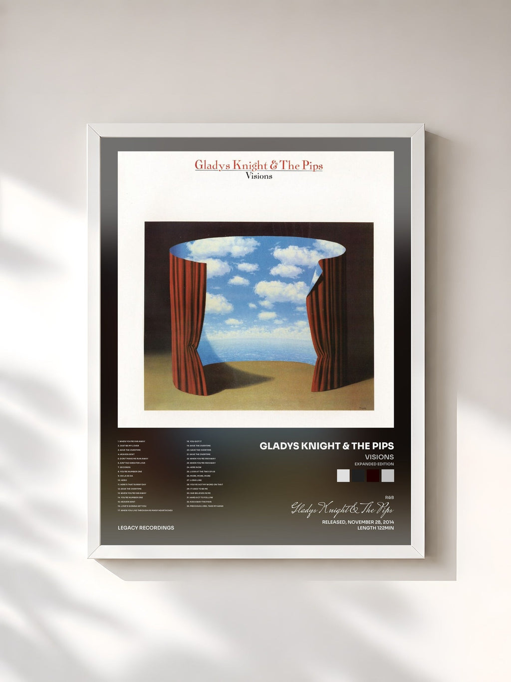 #blanc Tableau de l'album Visions (Expanded Edition) de Gladys Knight & The Pips, cadre blanc, imprimé et encadré en France