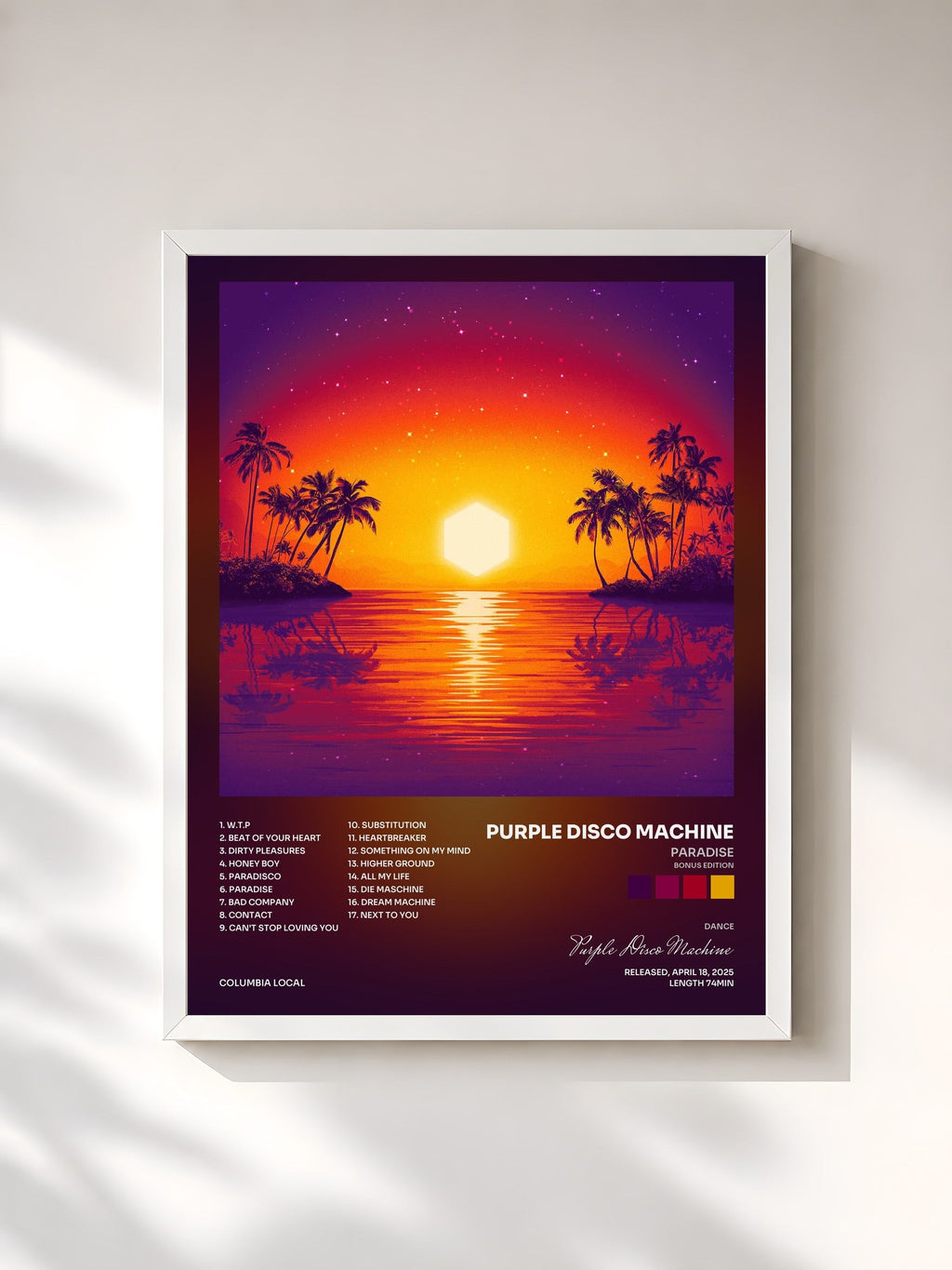#blanc Tableau de l'album Paradise (Bonus Edition) de Purple Disco Machine, cadre blanc, imprimé et encadré en France