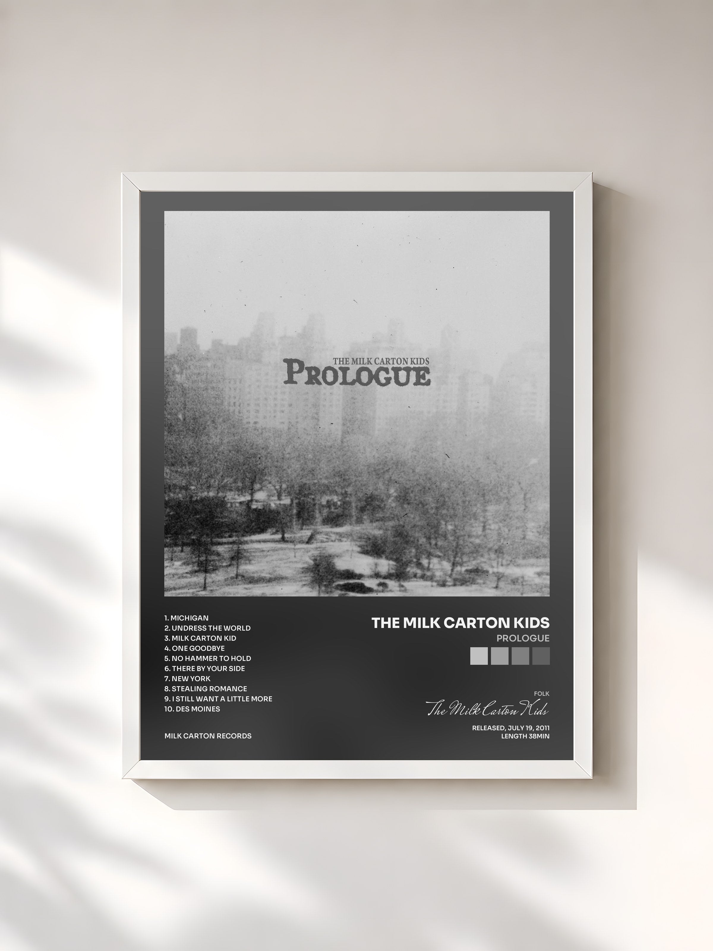 #blanc Tableau de l'album Prologue de The Milk Carton Kids, cadre blanc, imprimé et encadré en France