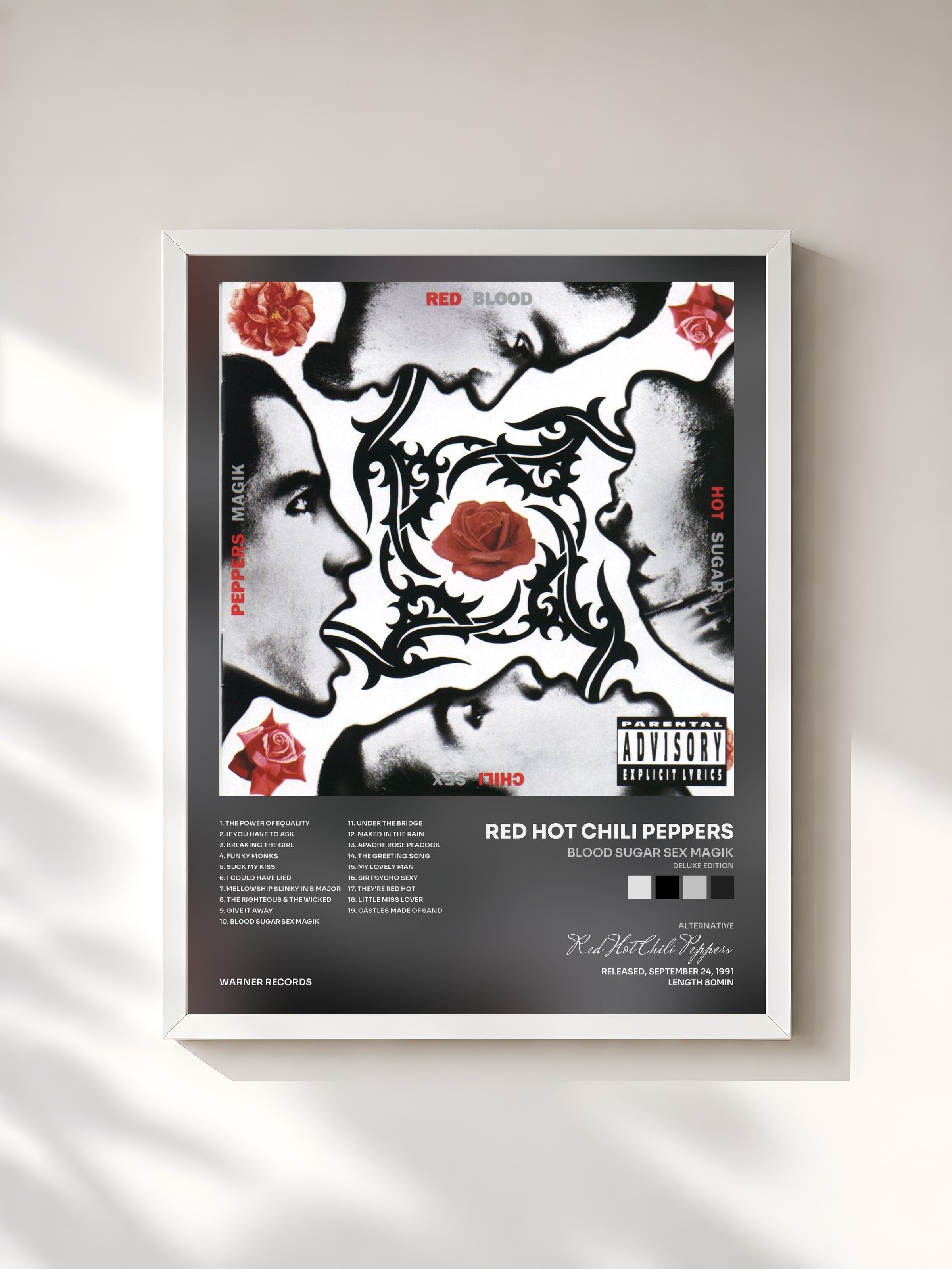 #blanc Tableau de l'album Blood Sugar Sex Magik (Deluxe Edition) de Red Hot Chili Peppers, cadre blanc, imprimé et encadré en France