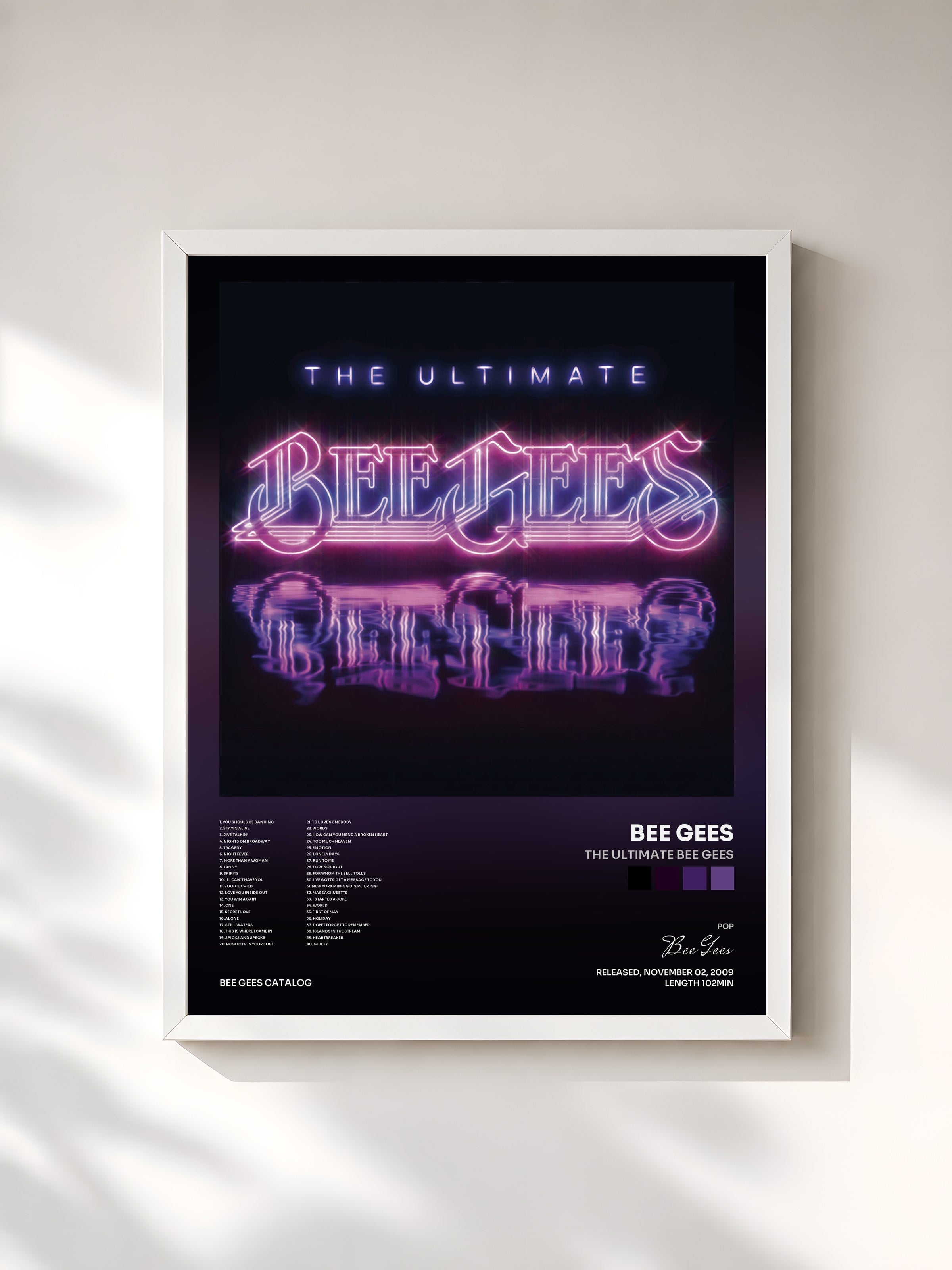 #blanc The Ultimate Bee Gees by Bee Gees as a framed art print, white frame, printed and framed in France