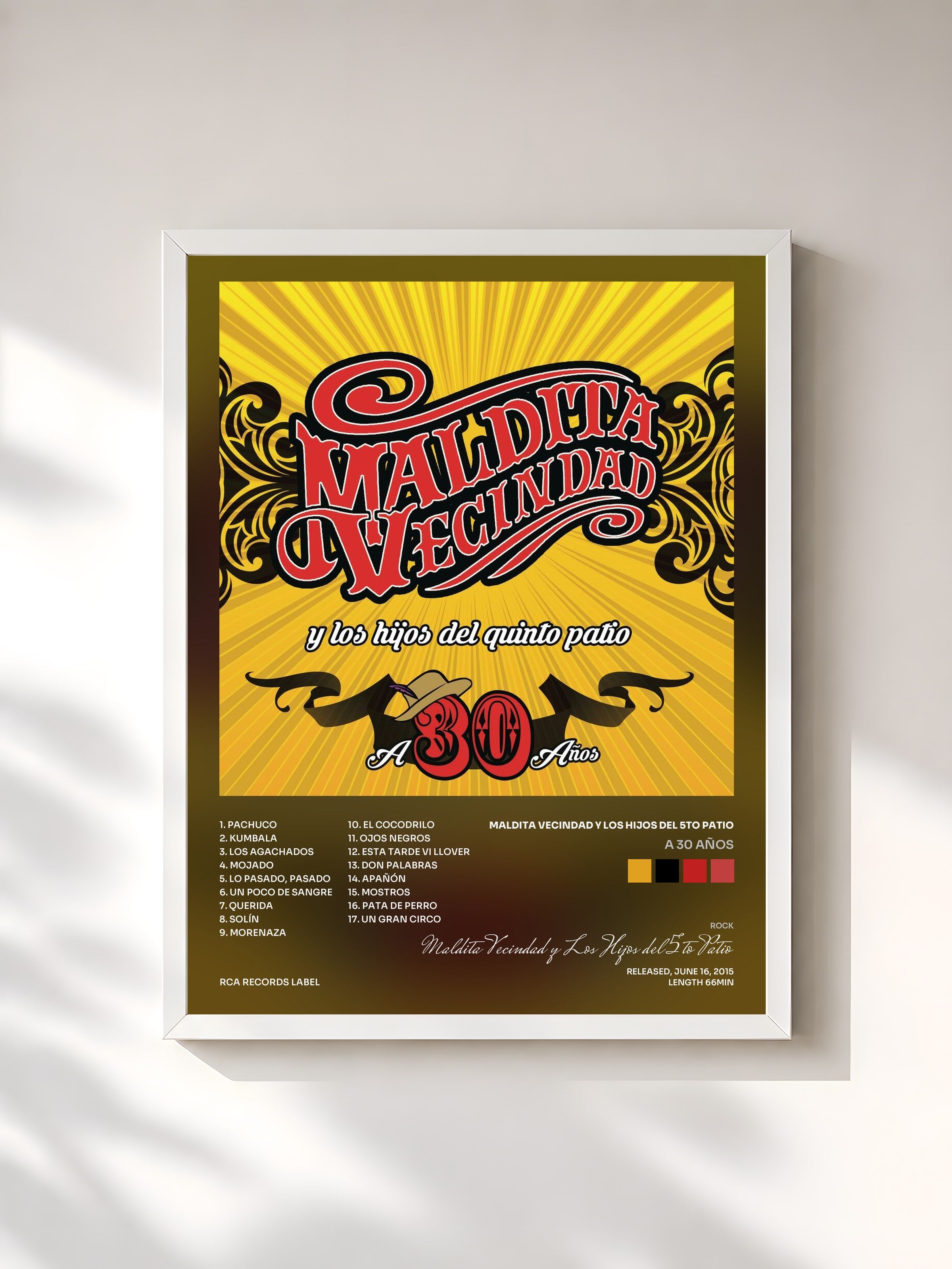 #blanc Tableau de l'album A 30 Años de Maldita Vecindad y Los Hijos del 5to Patio, cadre blanc, imprimé et encadré en France