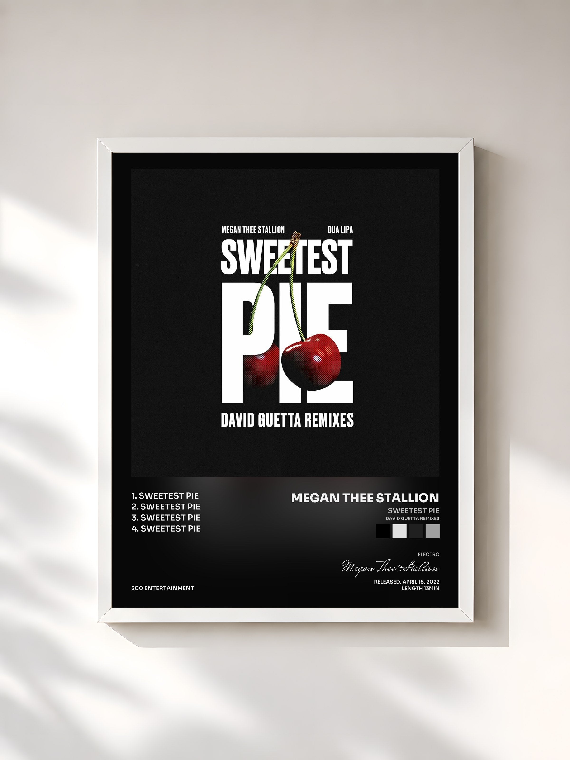 #blanc Tableau de l'album Sweetest Pie (David Guetta Remixes) de Megan Thee Stallion, cadre blanc, imprimé et encadré en France