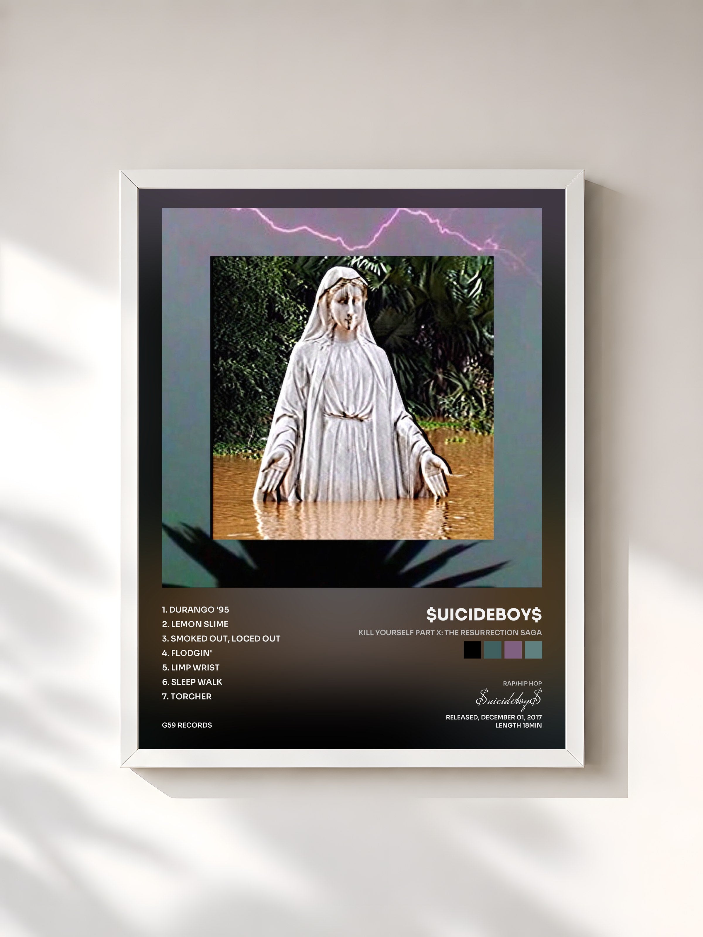 #blanc Tableau de l'album KILL YOURSELF Part X: The Resurrection Saga de $uicideboy$, cadre blanc, imprimé et encadré en France