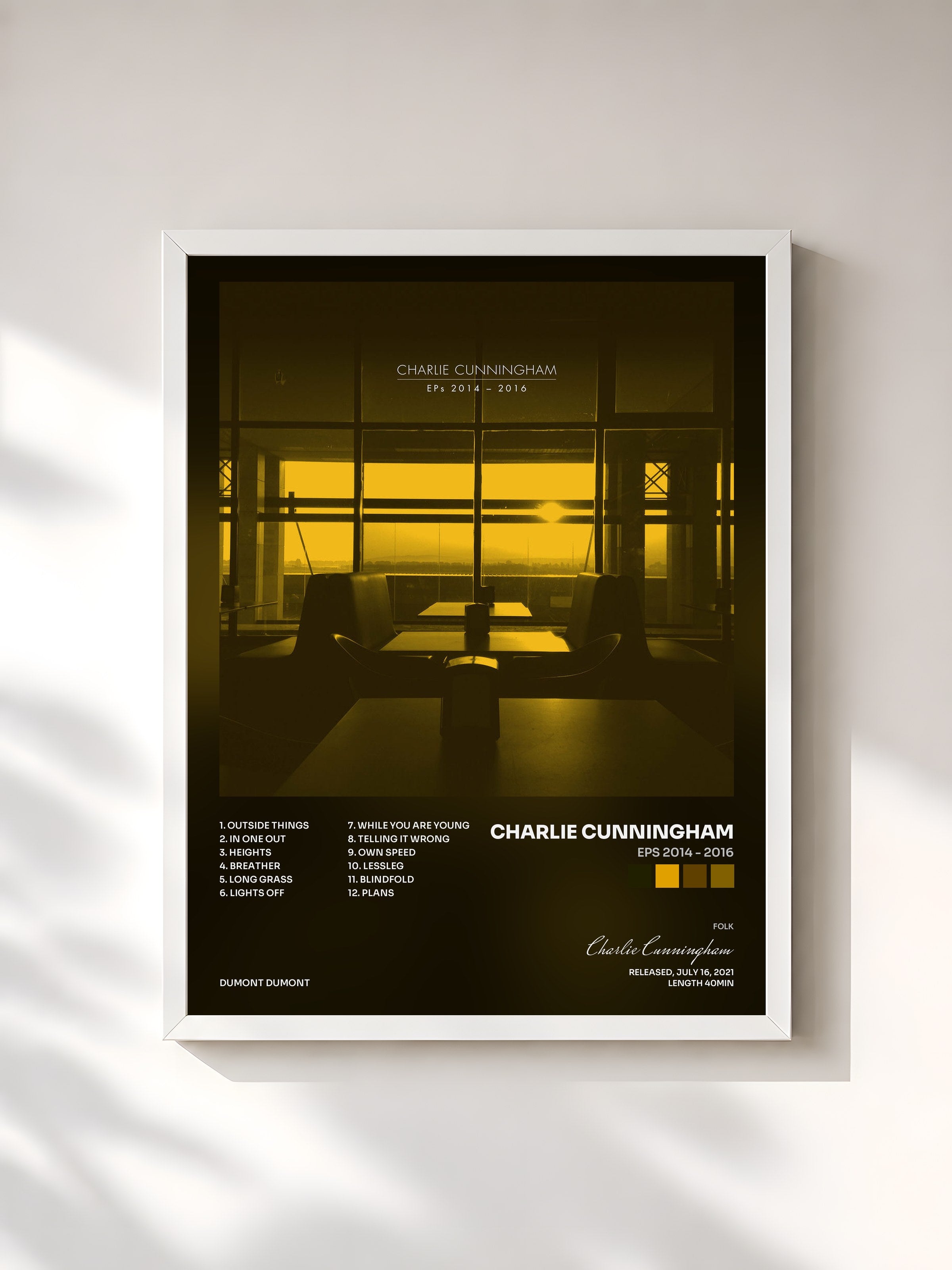 #blanc Tableau de l'album EPs 2014 - 2016 de Charlie Cunningham, cadre blanc, imprimé et encadré en France