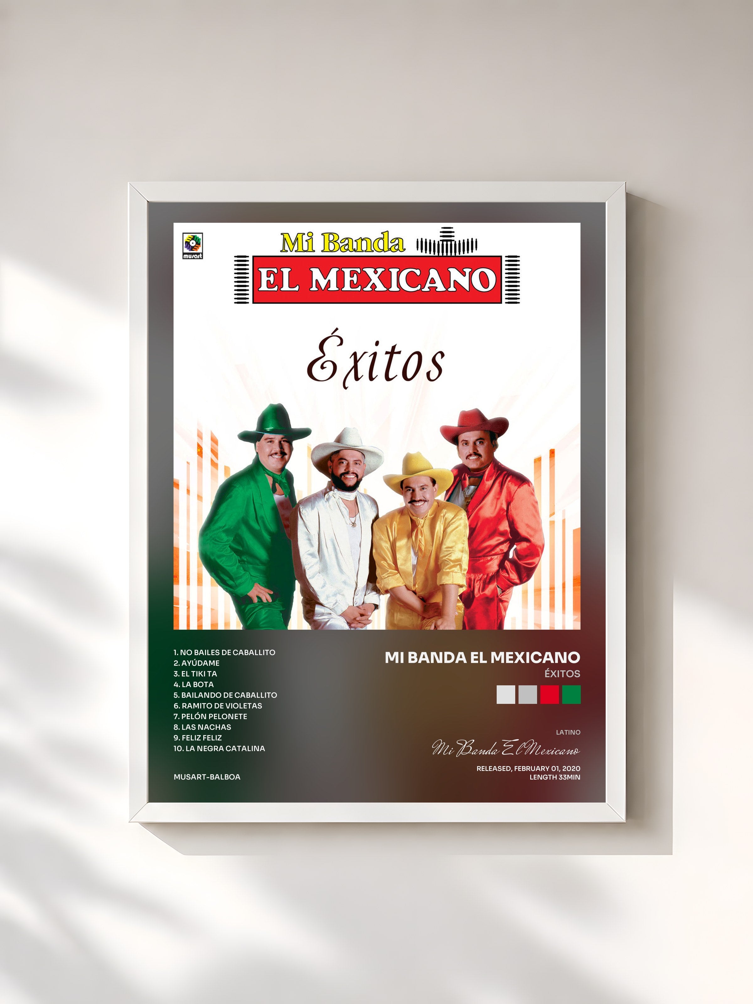 #blanc Tableau de l'album Éxitos de Mi Banda El Mexicano, cadre blanc, imprimé et encadré en France