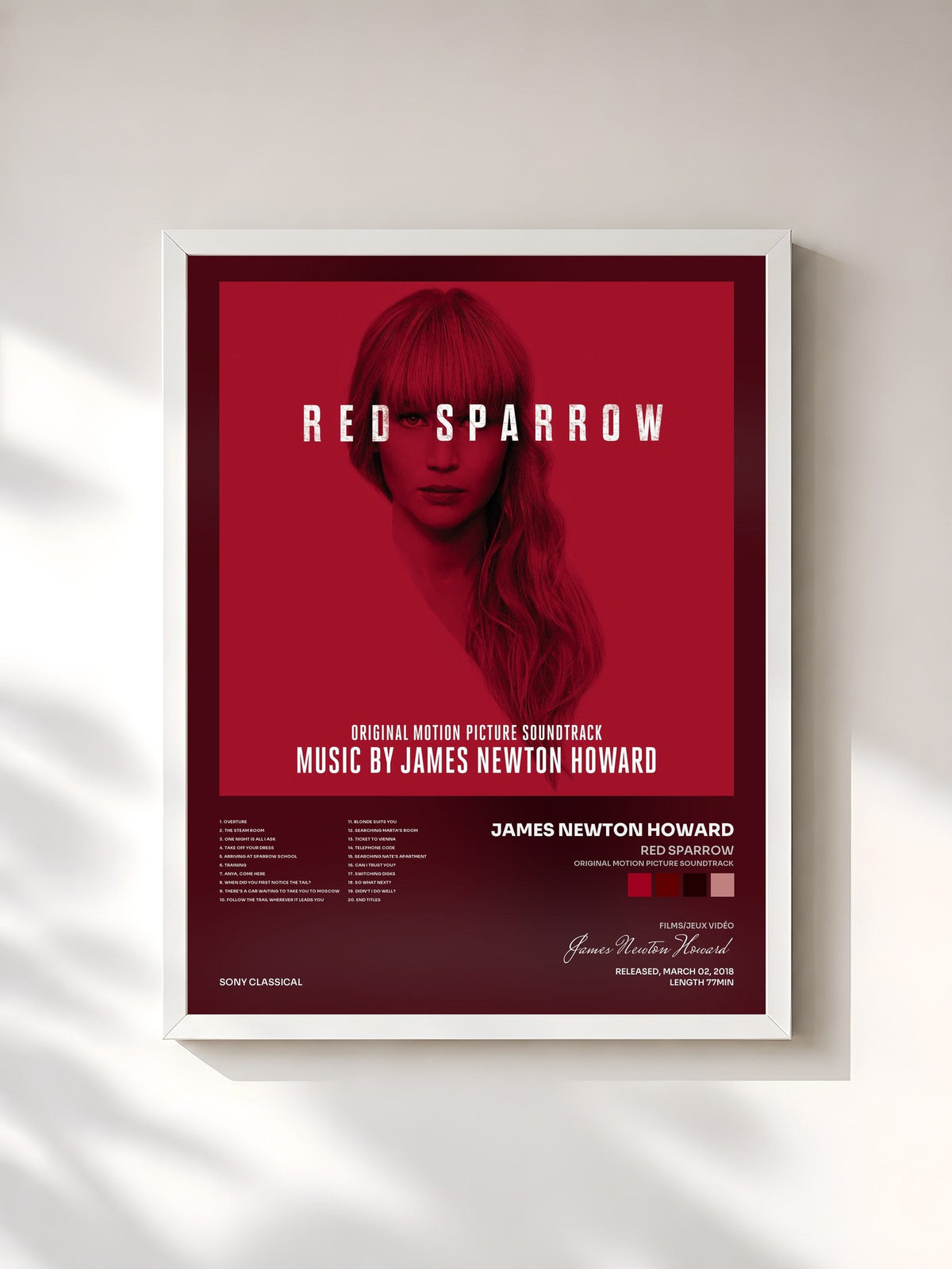 #blanc Red Sparrow (Original Motion Picture Soundtrack) by James Newton Howard as a framed art print, white frame, printed and framed in France