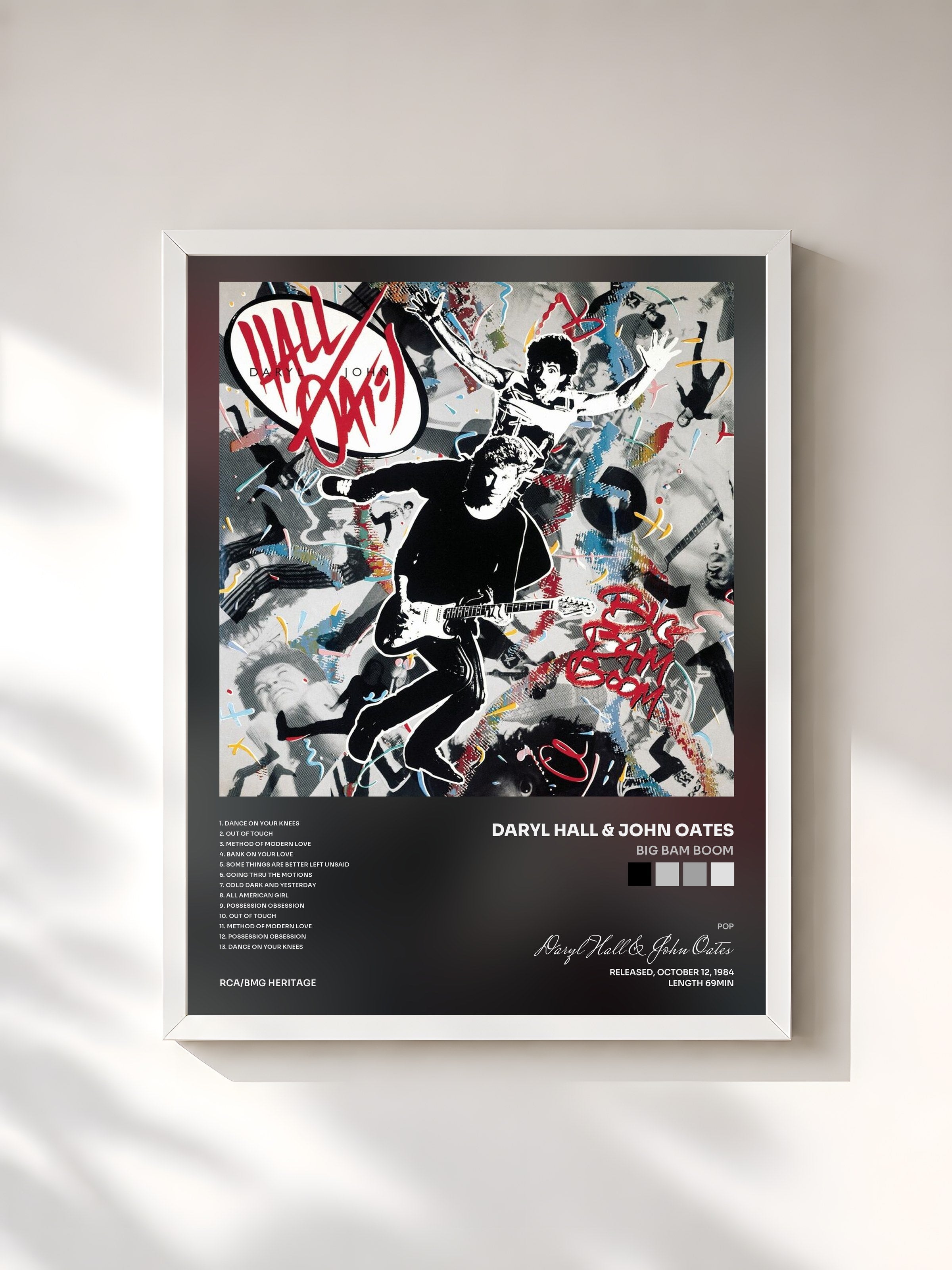 #blanc Tableau de l'album Big Bam Boom de Daryl Hall & John Oates, cadre blanc, imprimé et encadré en France