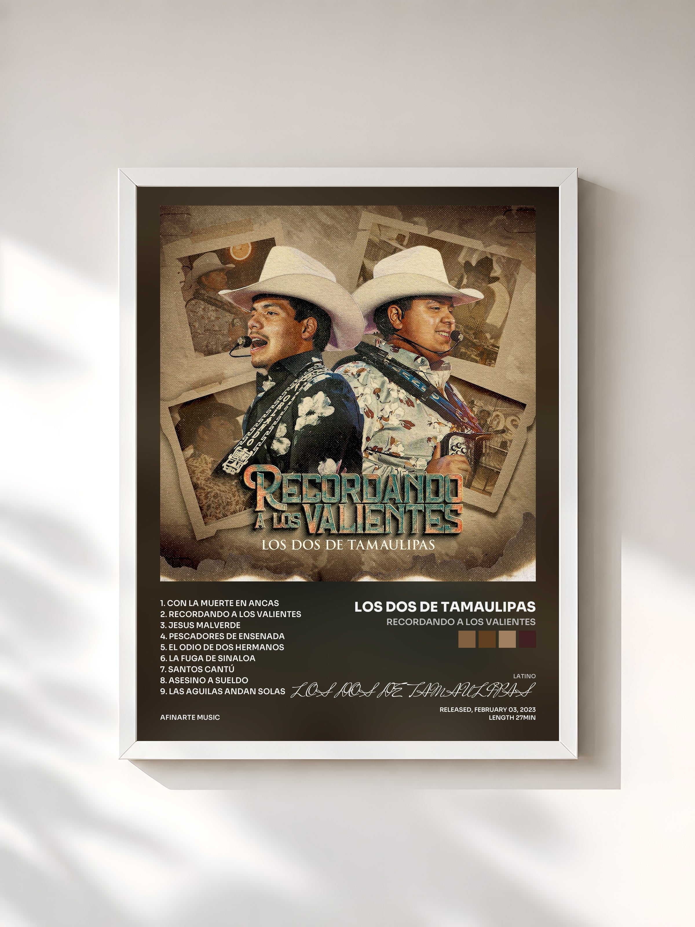 #blanc Tableau de l'album Recordando A Los Valientes de LOS DOS DE TAMAULIPAS, cadre blanc, imprimé et encadré en France