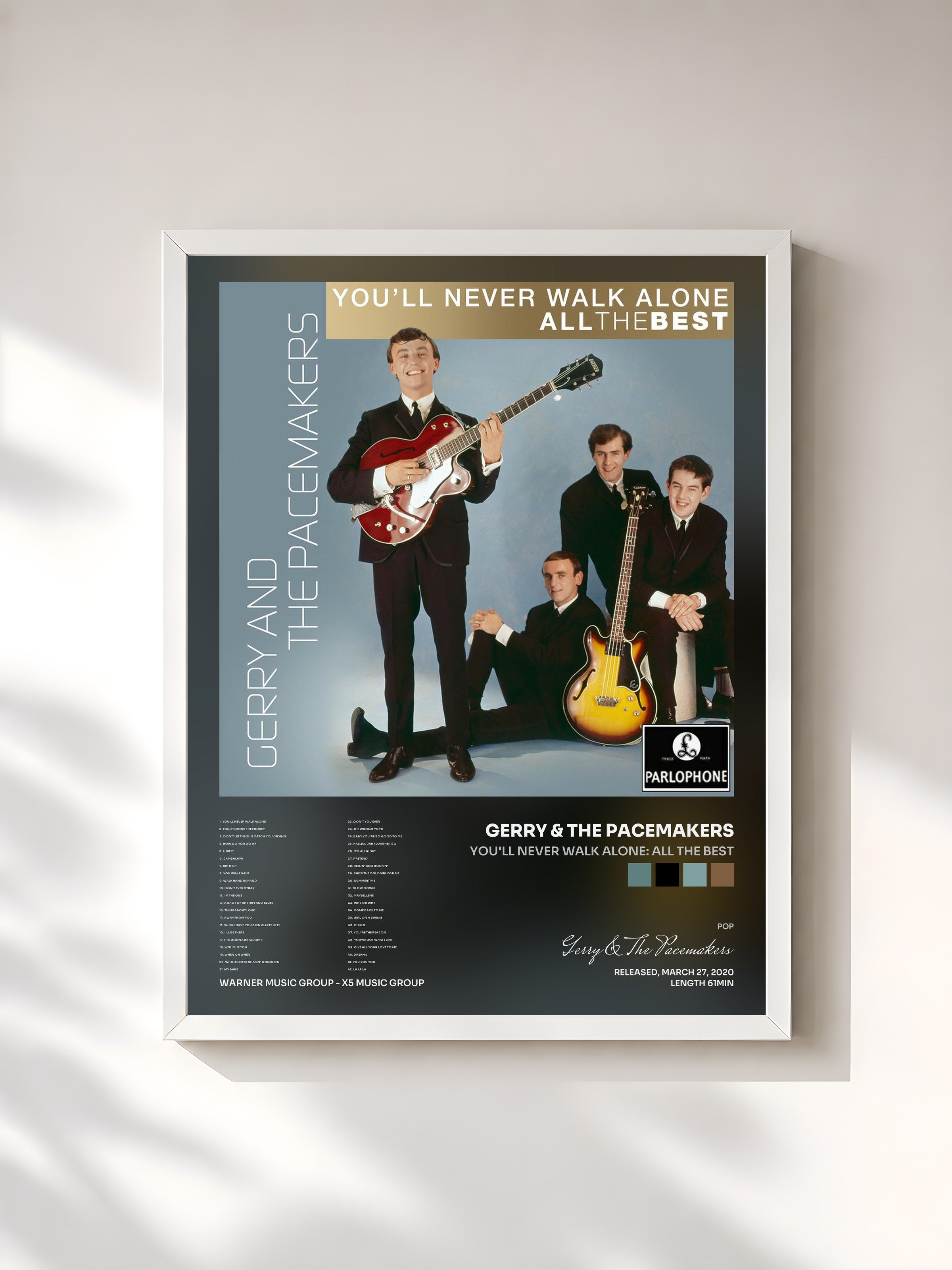 #blanc Tableau de l'album You'll Never Walk Alone: All the Best de Gerry & The Pacemakers, cadre blanc, imprimé et encadré en France