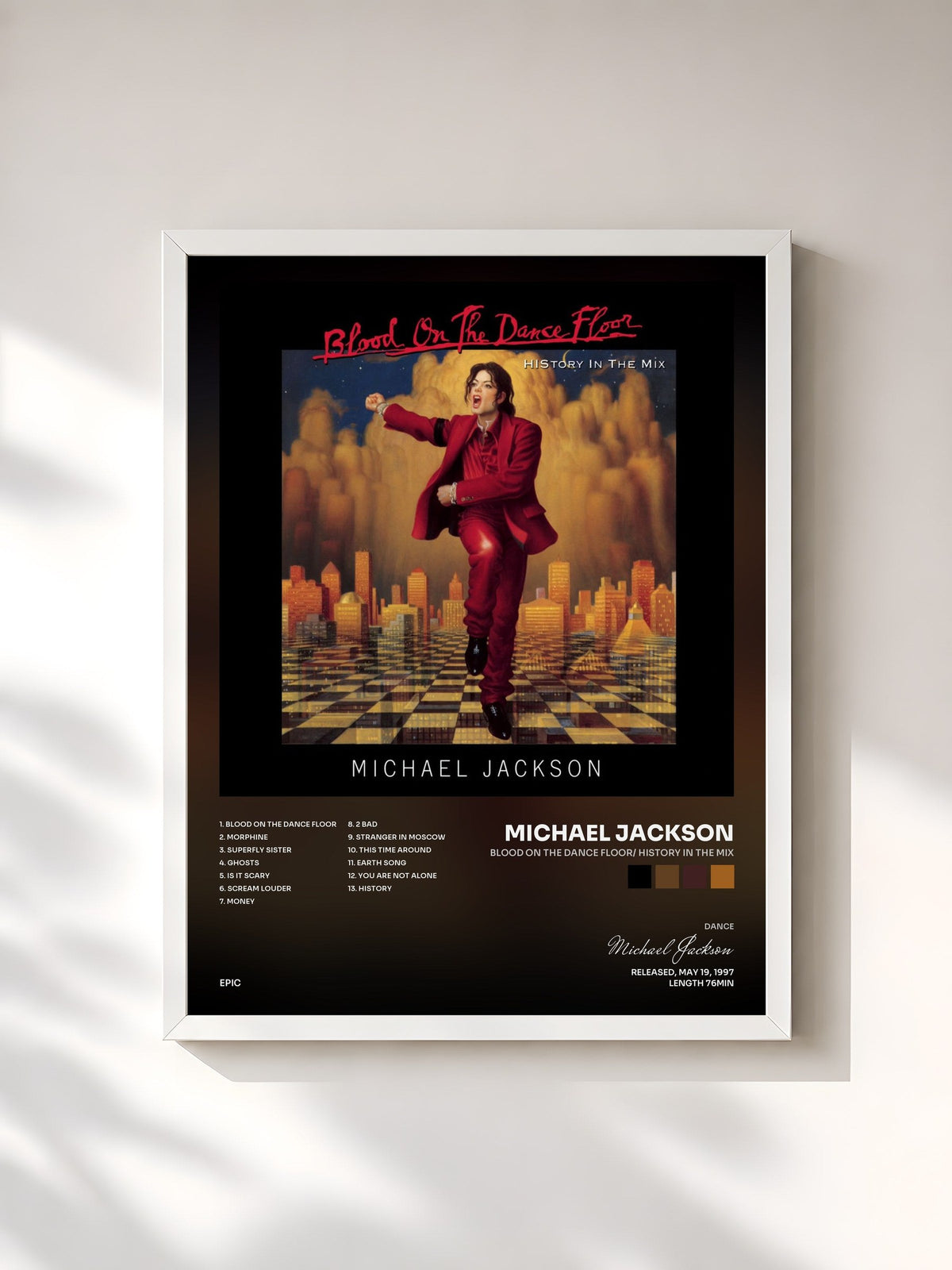 #blanc Tableau de l'album BLOOD ON THE DANCE FLOOR/ HIStory In The Mix de Michael Jackson, cadre blanc, imprimé et encadré en France