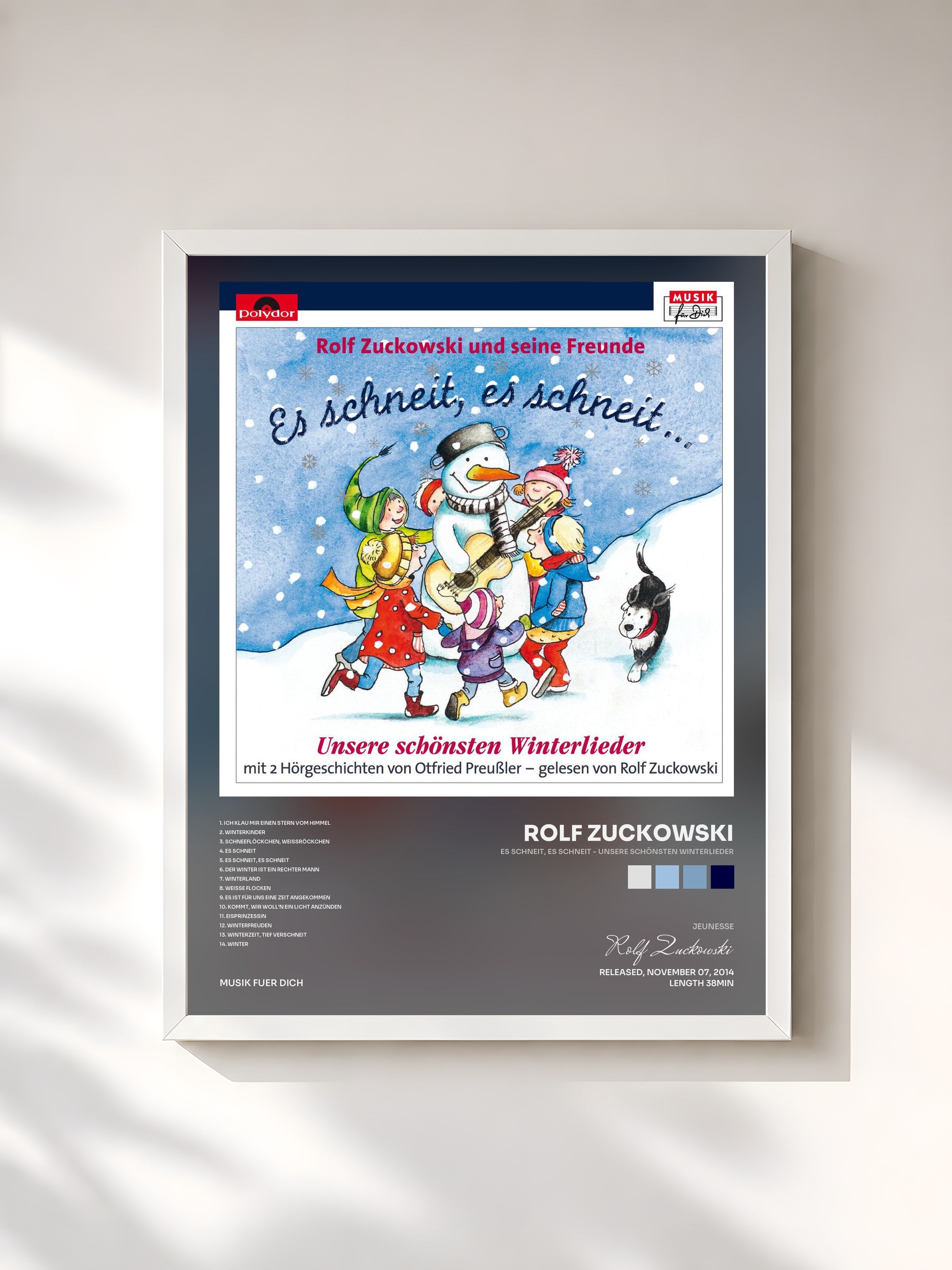 #blanc Tableau de l'album Es schneit, es schneit - unsere schönsten Winterlieder de Rolf Zuckowski, cadre blanc, imprimé et encadré en France