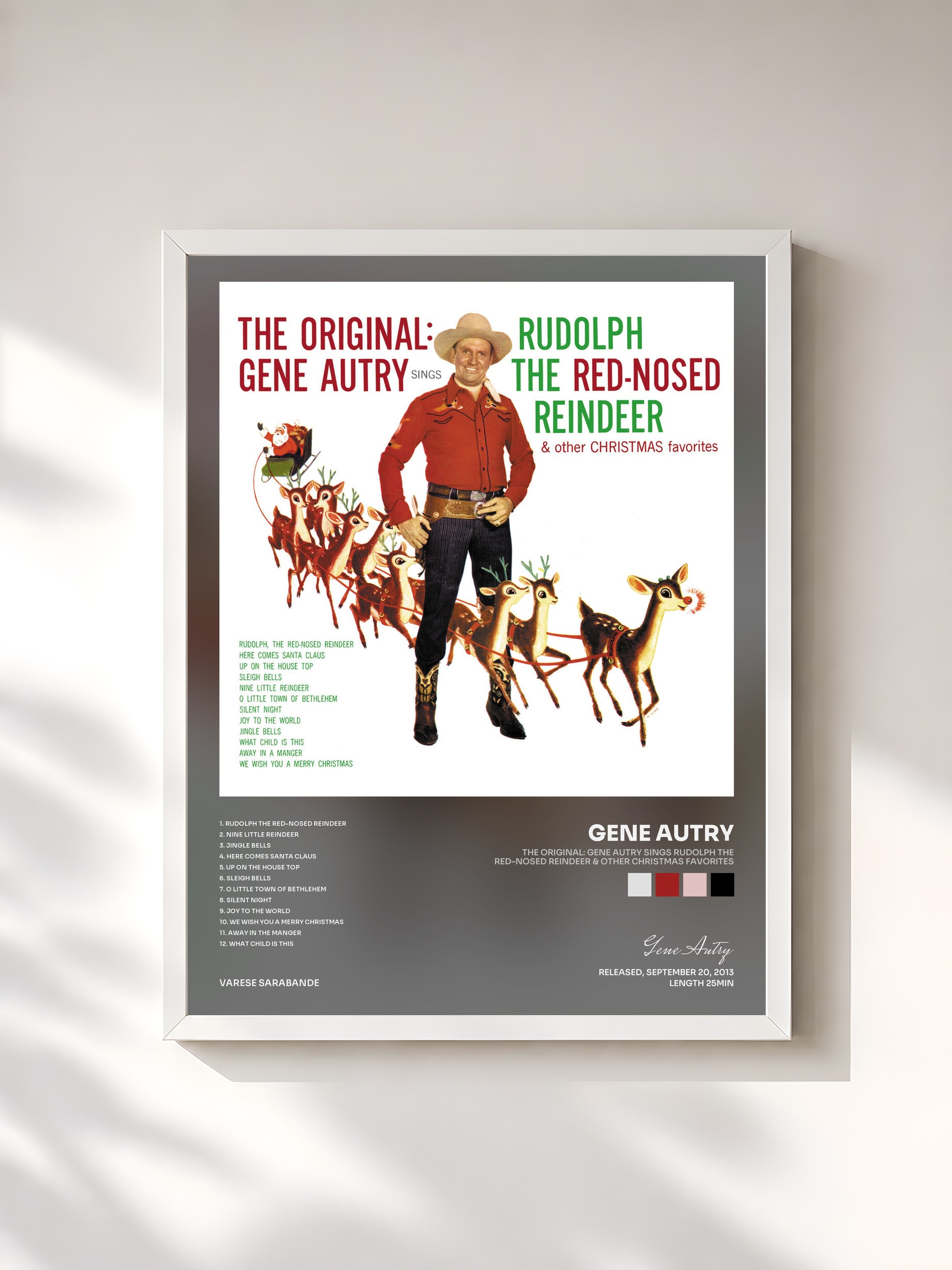 #blanc Tableau de l'album The Original: Gene Autry Sings Rudolph The Red-Nosed Reindeer & Other Christmas Favorites de Gene Autry, cadre blanc, imprimé et encadré en France