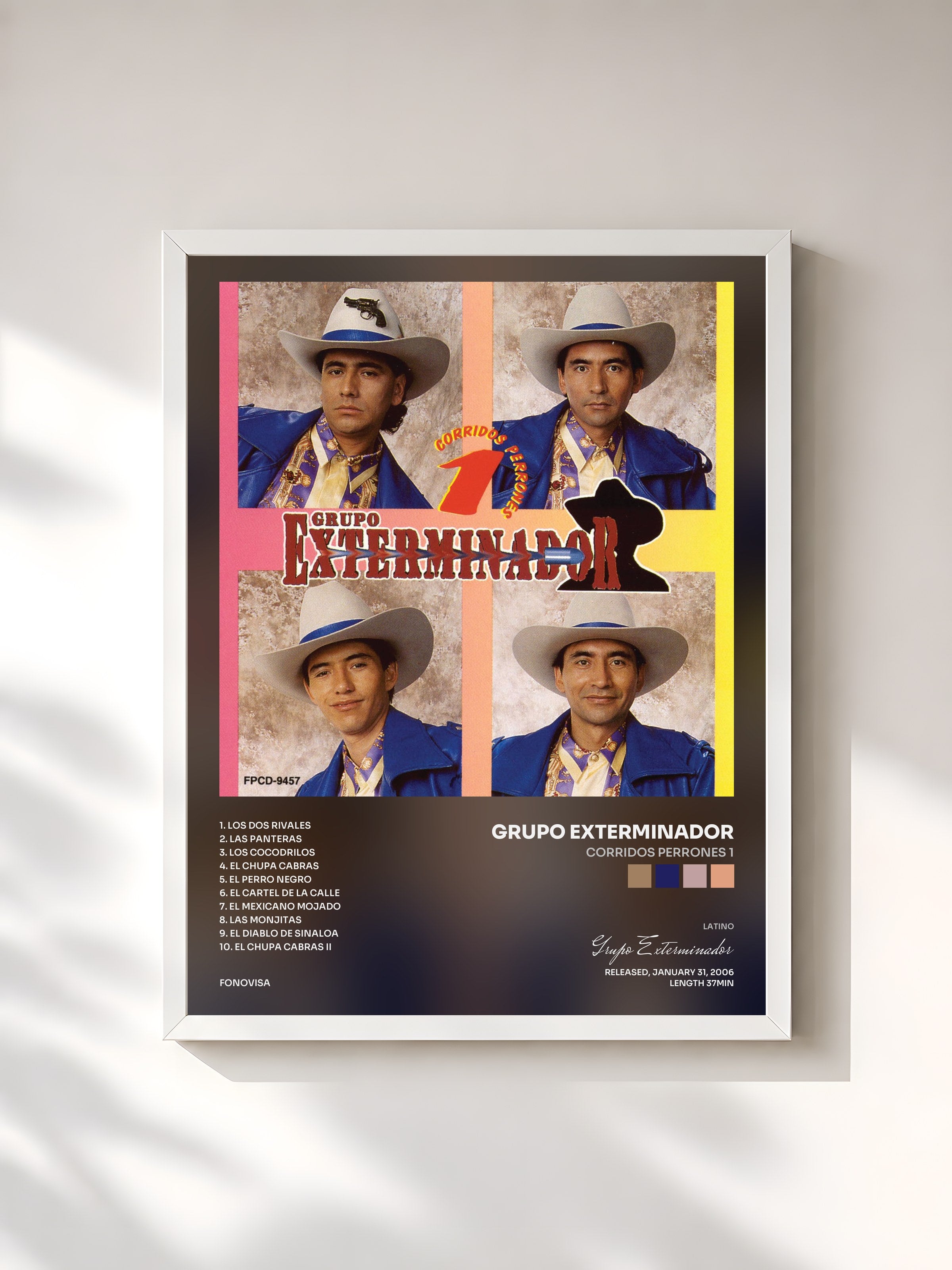 #blanc Tableau de l'album Corridos Perrones 1 de Grupo Exterminador, cadre blanc, imprimé et encadré en France