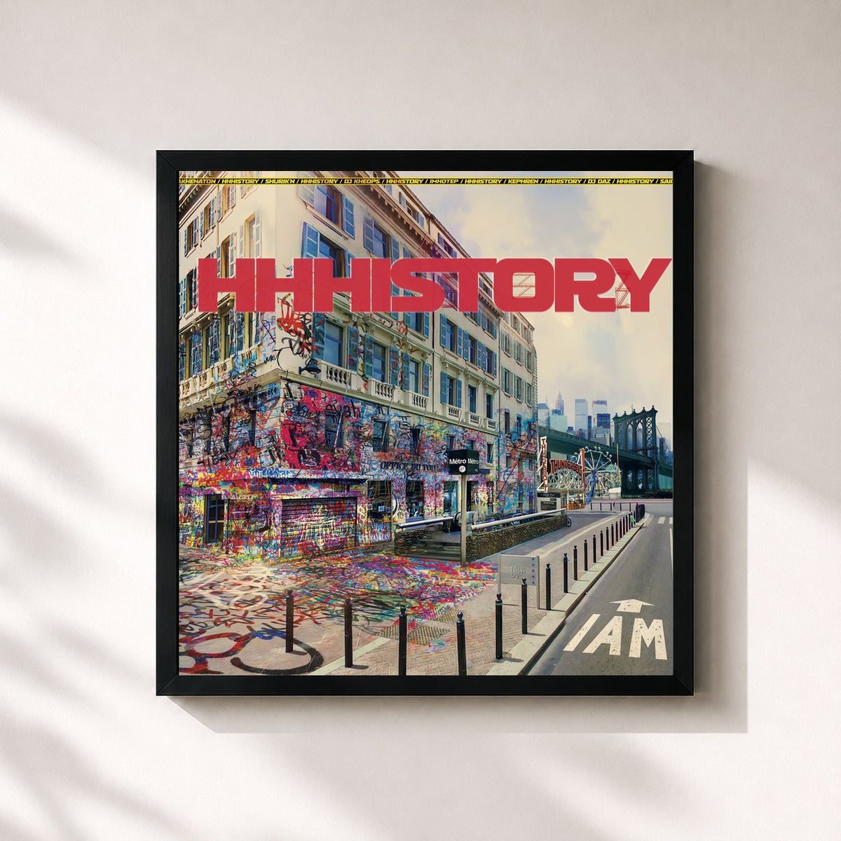 #noir Tableau carré de l'album HHHistory de IAM, cadre noir 32x32 cm
