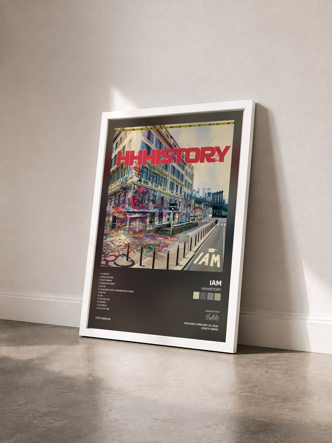 #blanc Tableau de l'album HHHistory de IAM vu de trois quarts, cadre blanc