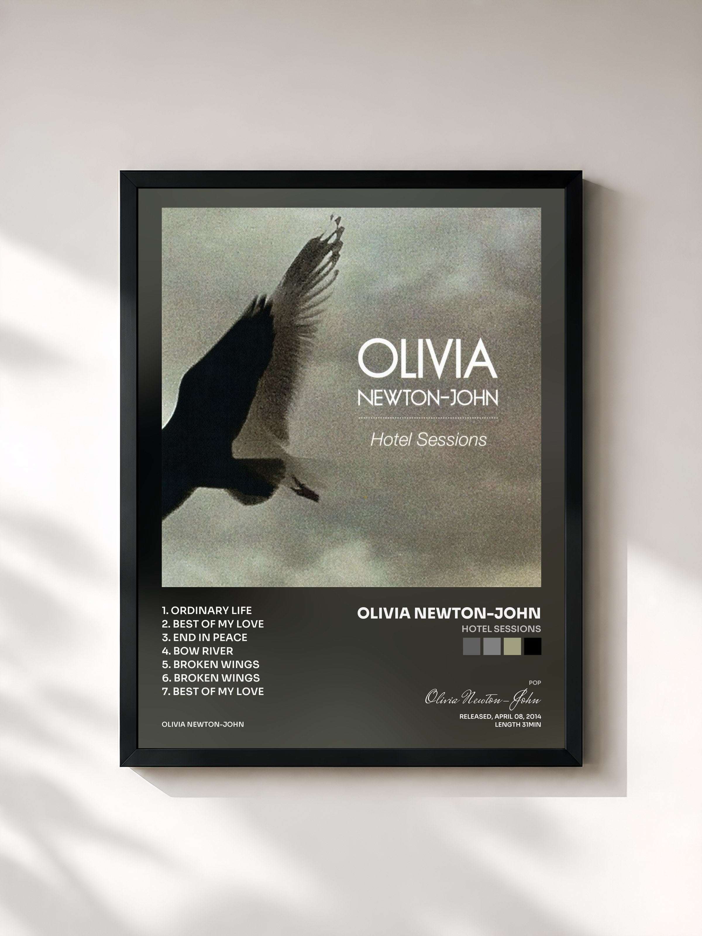 #noir Tableau de l'album Hotel Sessions de Olivia Newton-John, cadre noir, imprimé et encadré en France