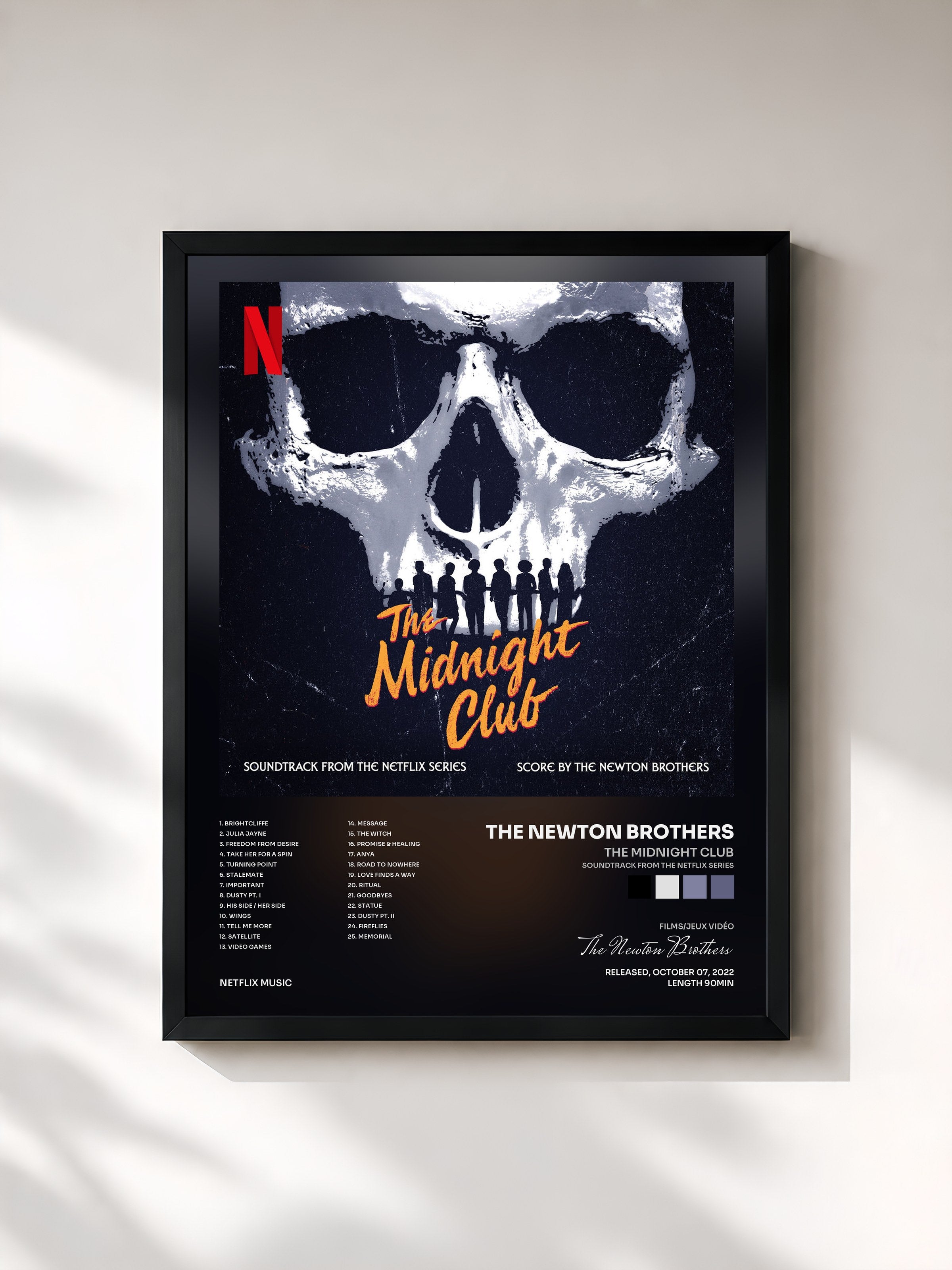 #noir Tableau de l'album The Midnight Club (Soundtrack from the Netflix Series) de The Newton Brothers, cadre noir, imprimé et encadré en France
