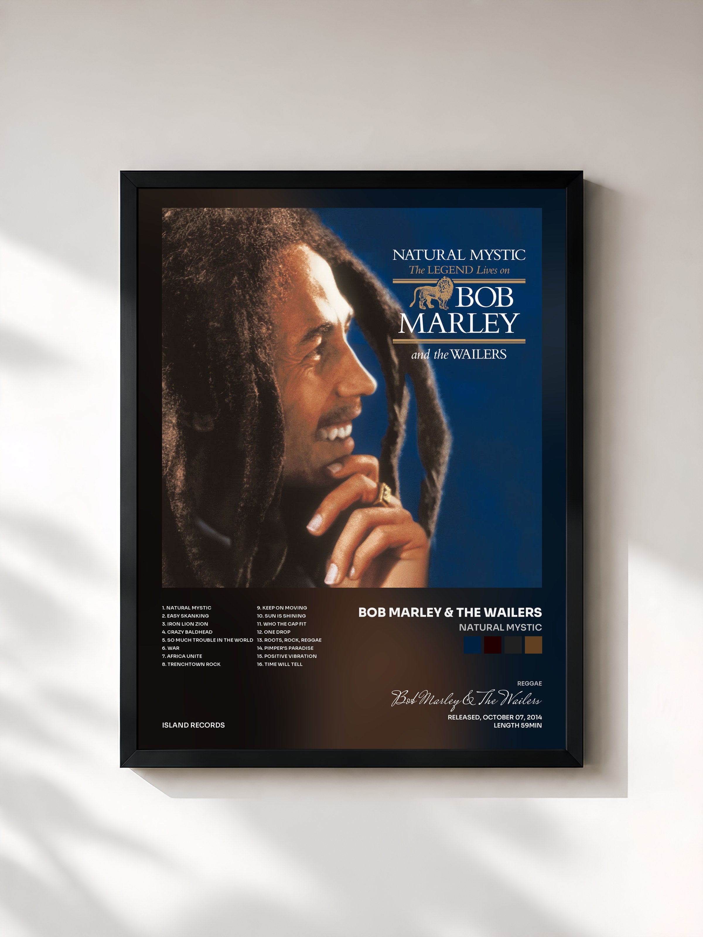 #noir Tableau de l'album Natural Mystic de Bob Marley & The Wailers, cadre noir, imprimé et encadré en France