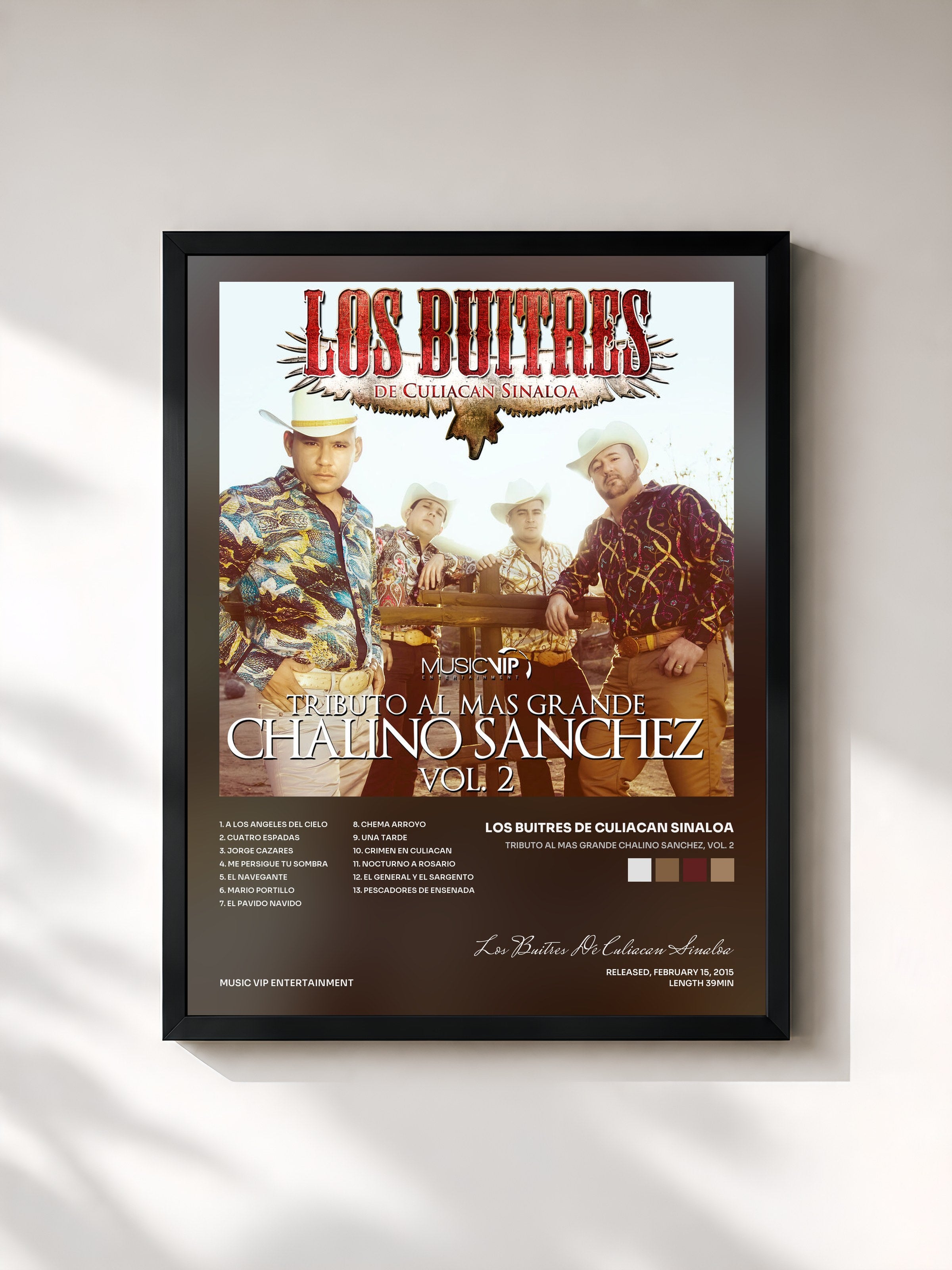 #noir Tableau de l'album Tributo al Mas Grande Chalino Sanchez, Vol. 2 de Los Buitres De Culiacan Sinaloa, cadre noir, imprimé et encadré en France