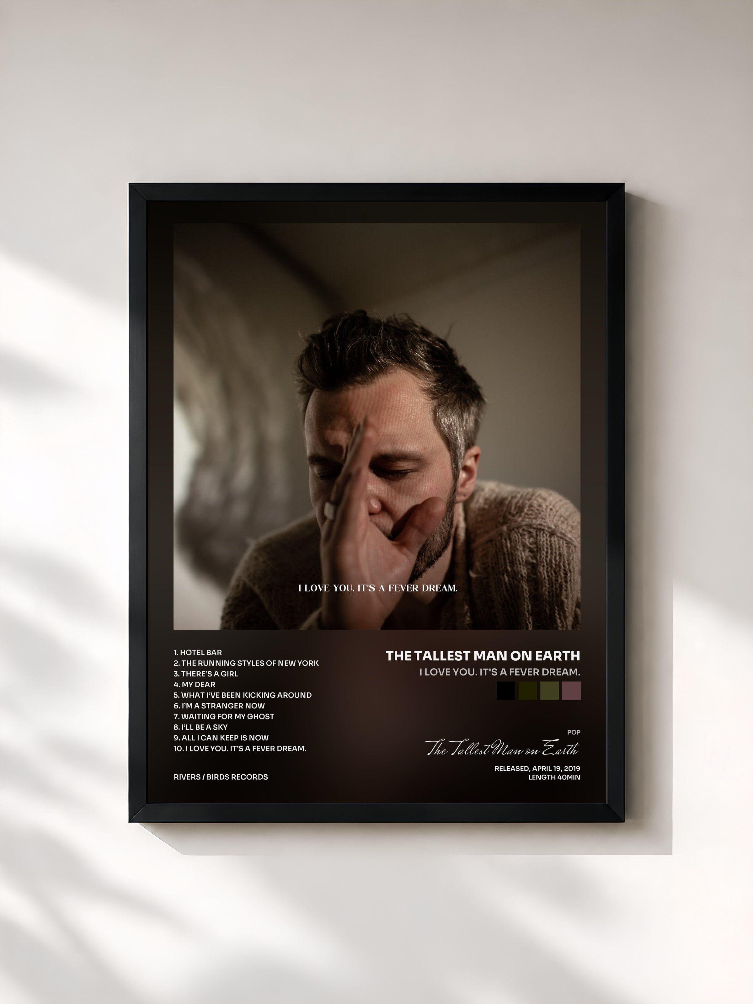 #noir Tableau de l'album I Love You. It's a Fever Dream. de The Tallest Man on Earth, cadre noir, imprimé et encadré en France