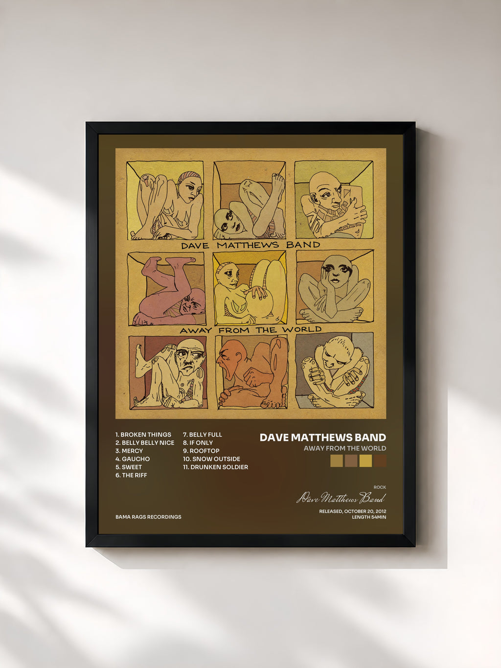 #noir Tableau de l'album Away From The World de Dave Matthews Band, cadre noir, imprimé et encadré en France