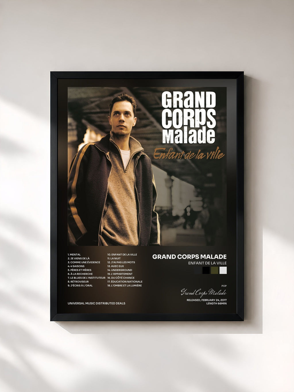 #noir Tableau de l'album Enfant de la ville de Grand Corps Malade, cadre noir, imprimé et encadré en France