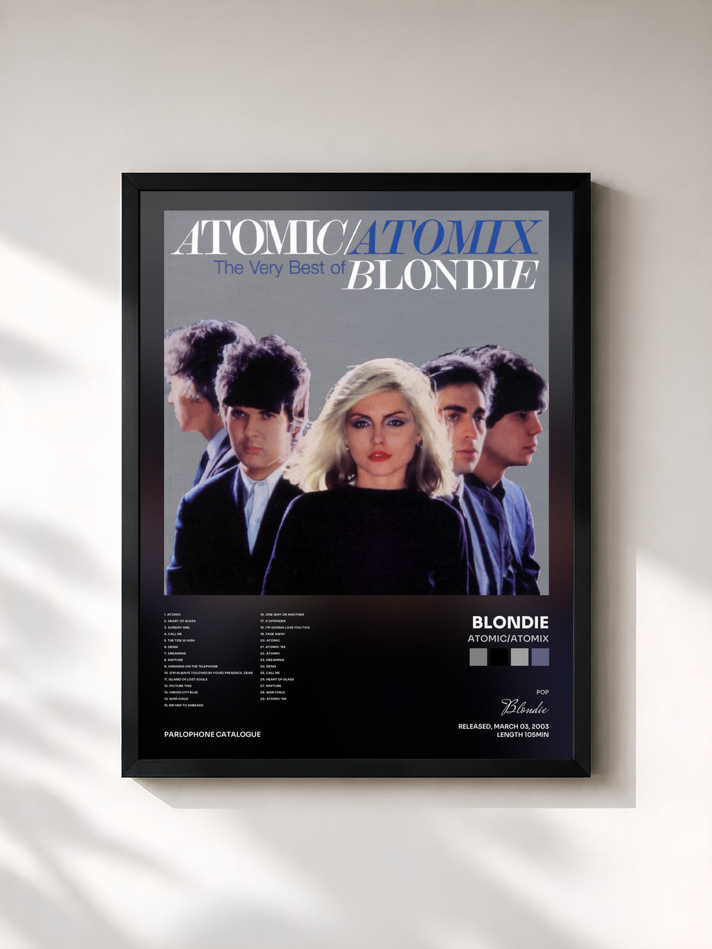#noir Tableau de l'album Atomic/Atomix de Blondie, cadre noir, imprimé et encadré en France