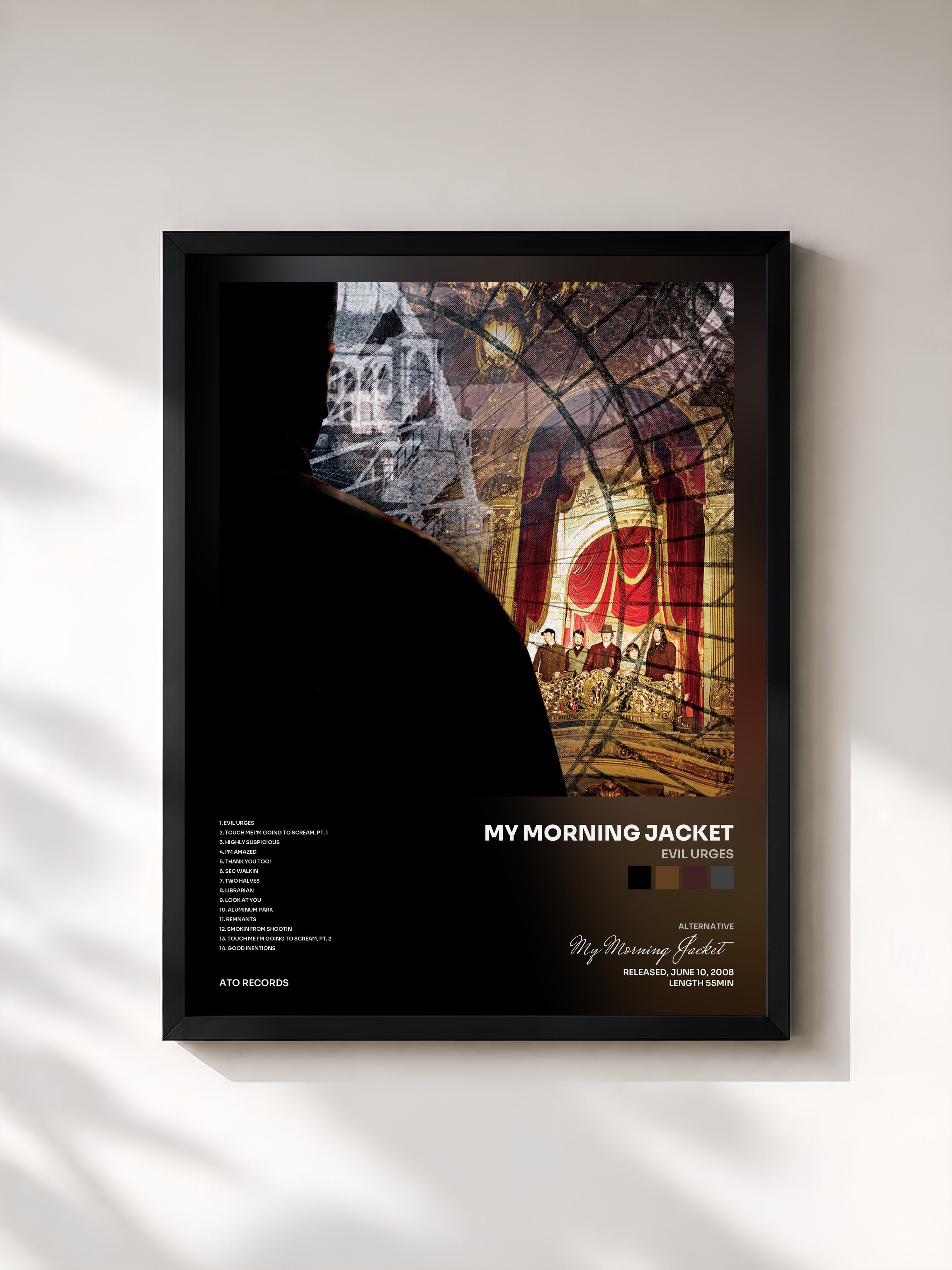 #noir Tableau de l'album Evil Urges de My Morning Jacket, cadre noir, imprimé et encadré en France