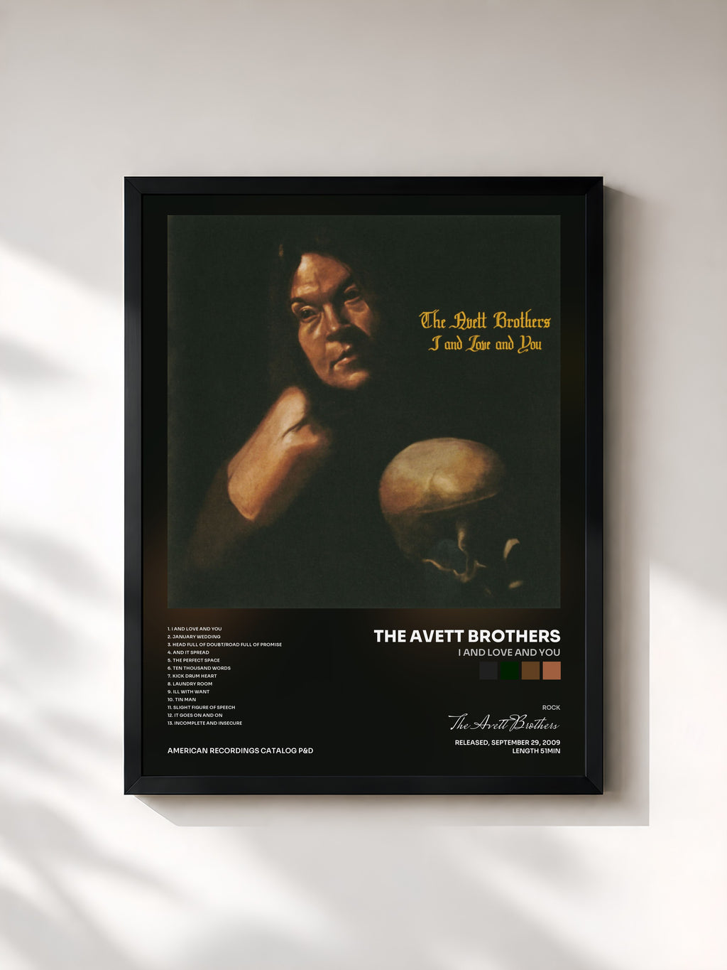 #noir Tableau de l'album I And Love And You de The Avett Brothers, cadre noir, imprimé et encadré en France