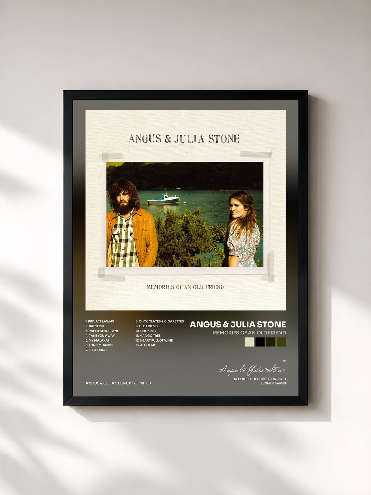 #noir Tableau de l'album Memories Of An Old Friend de Angus & Julia Stone, cadre noir, imprimé et encadré en France