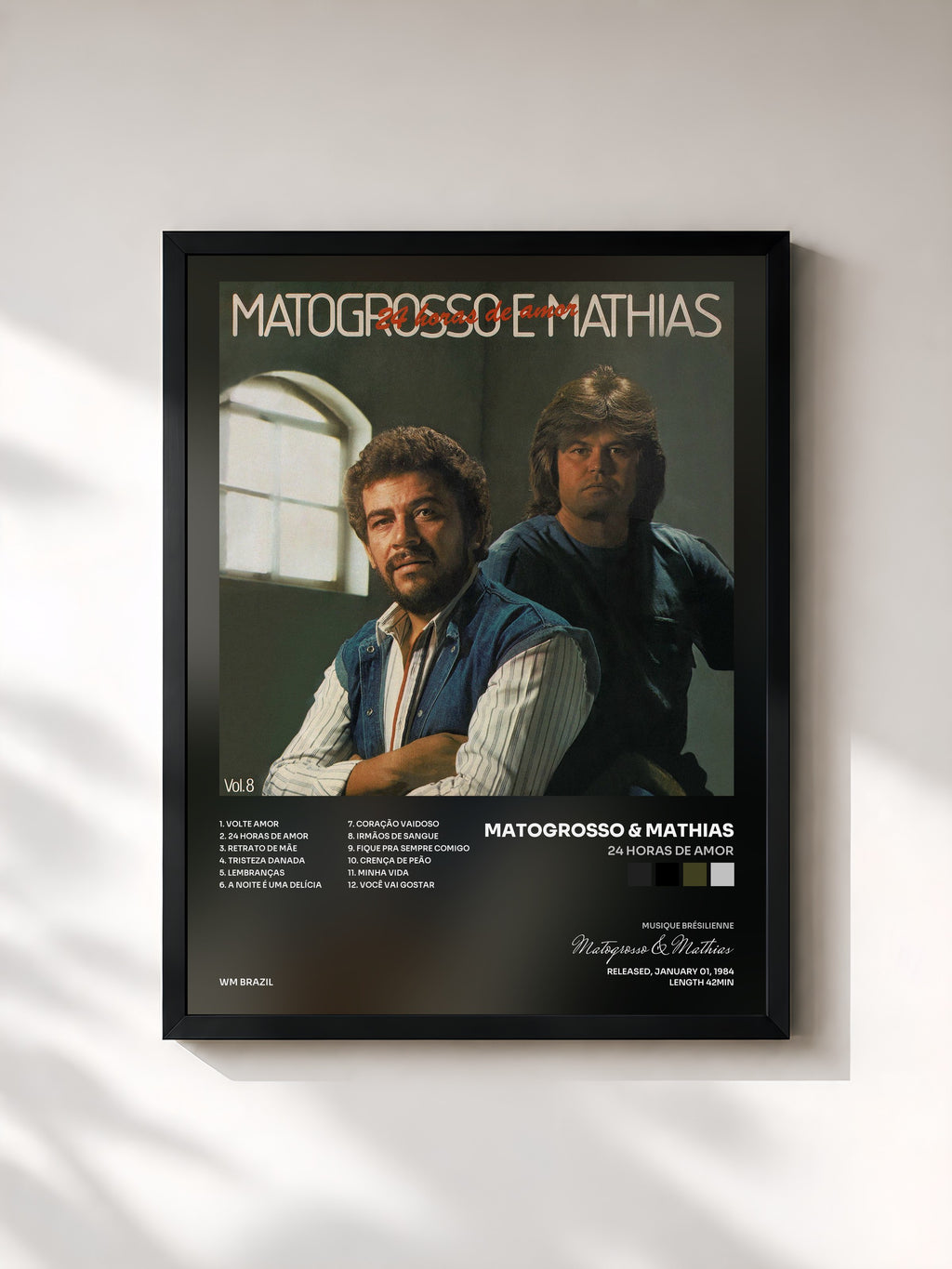 #noir Tableau de l'album 24 Horas de Amor de Matogrosso & Mathias, cadre noir, imprimé et encadré en France