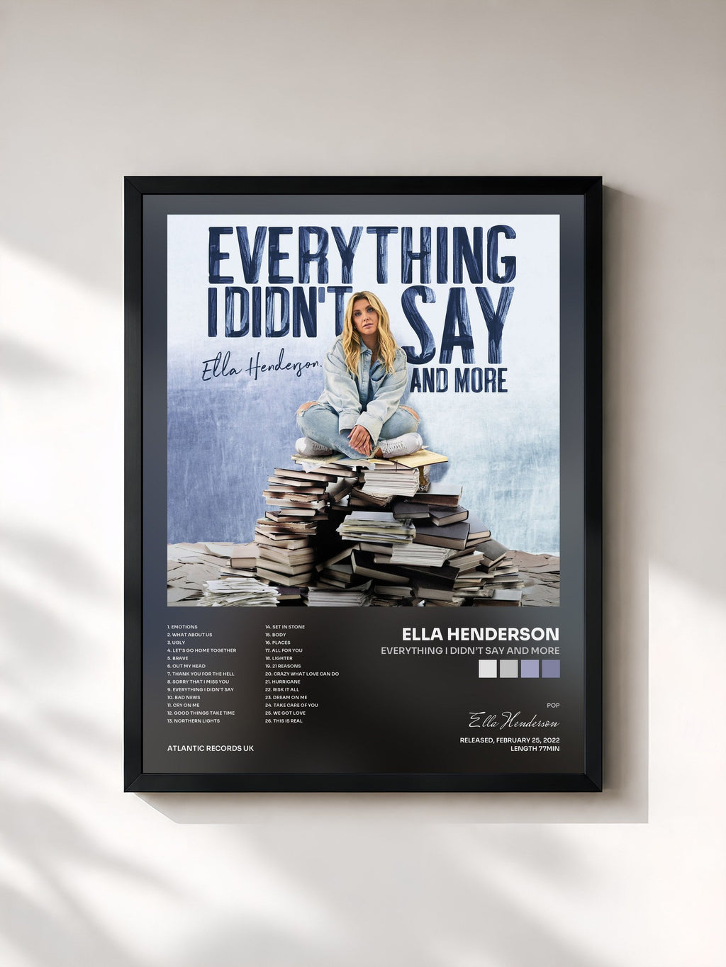 #noir Everything I Didn’t Say And More by Ella Henderson as a framed art print, black frame, printed and framed in France