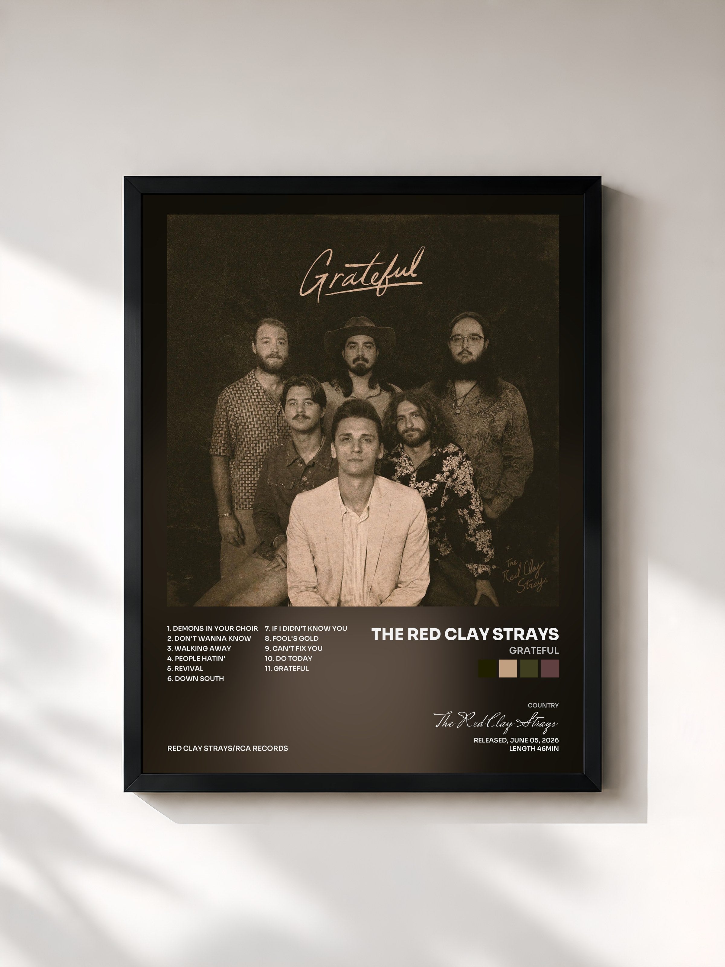 #noir Tableau de l'album Grateful de The Red Clay Strays, cadre noir, imprimé et encadré en France