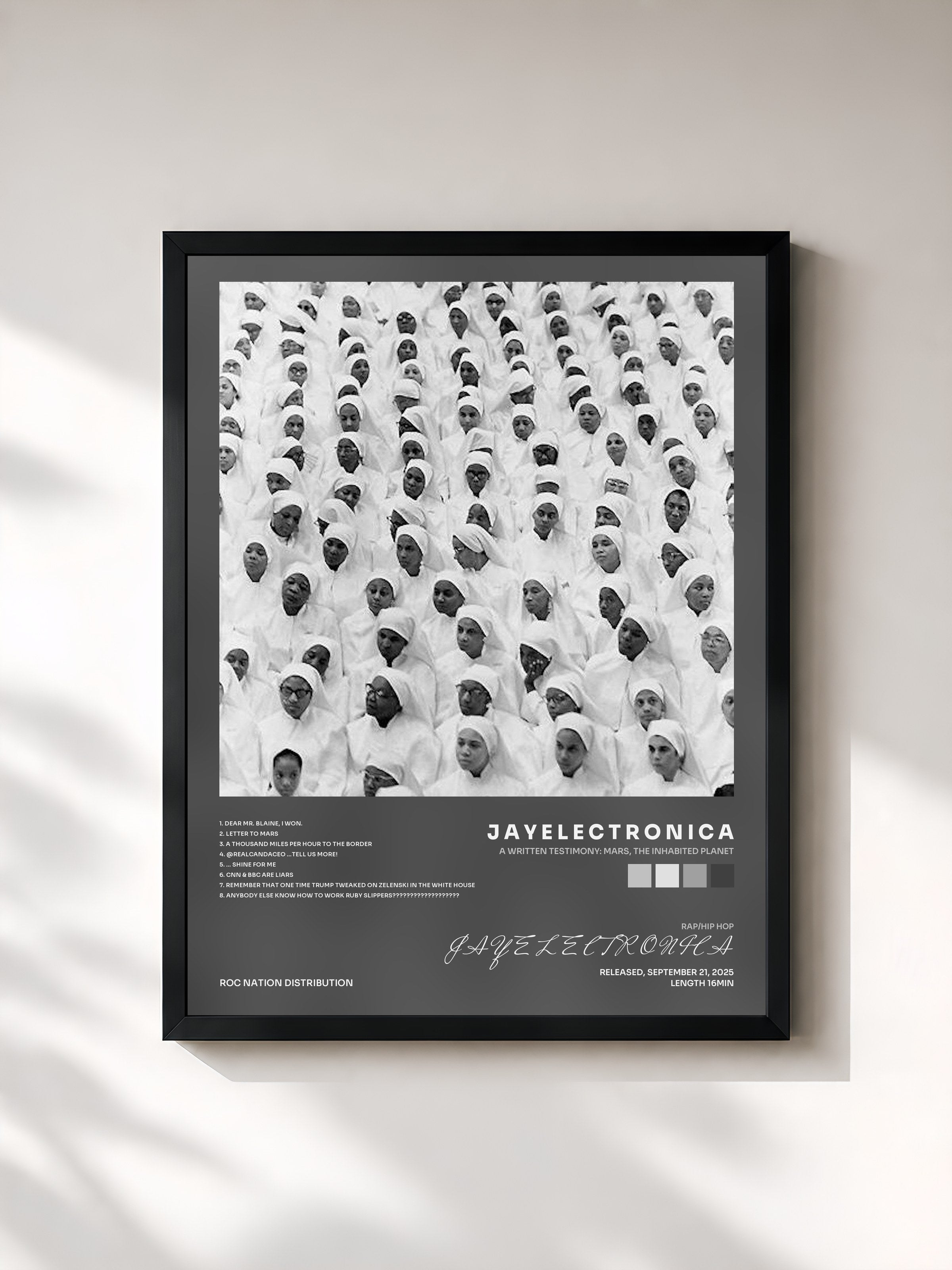 #noir Tableau de l'album A Written Testimony: Mars, The Inhabited Planet de J A Y E L E C T R O N I C A, cadre noir, imprimé et encadré en France