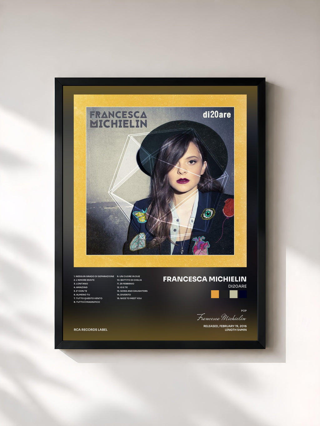 #noir Tableau de l'album di20are de Francesca Michielin, cadre noir, imprimé et encadré en France