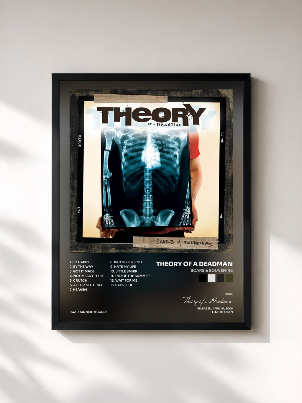 #noir Tableau de l'album Scars & Souvenirs de Theory of a Deadman, cadre noir, imprimé et encadré en France