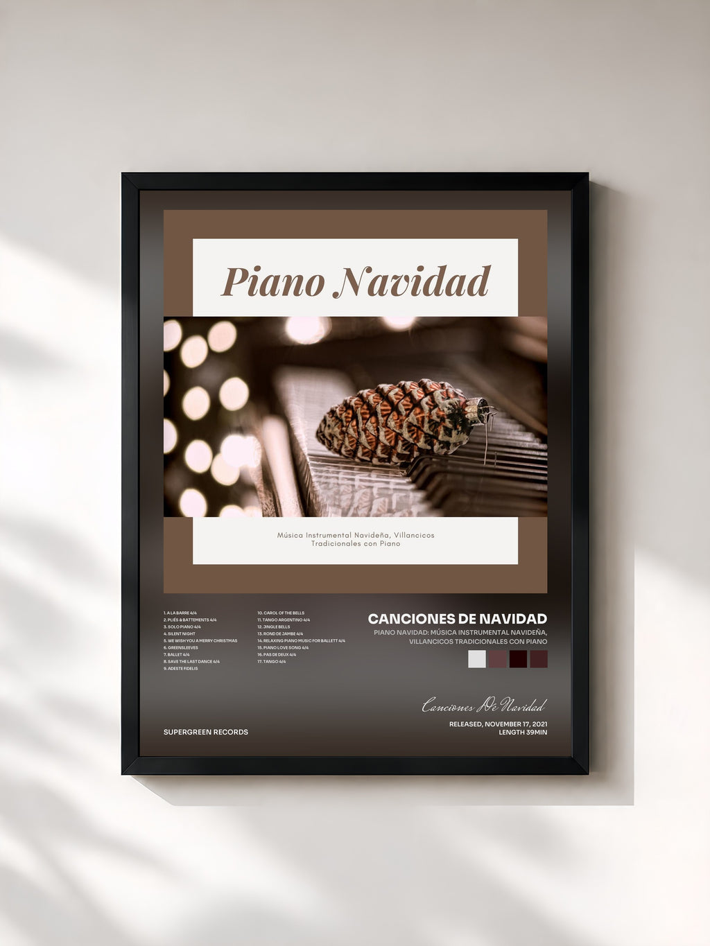 #noir Piano Navidad: Música Instrumental Navideña, Villancicos Tradicionales con Piano by Canciones De Navidad as a framed art print, black frame, printed and framed in France