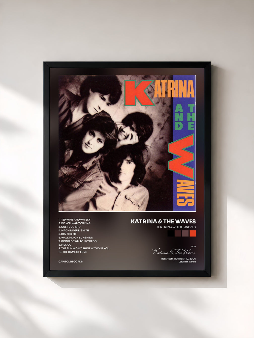 #noir Tableau de l'album Katrina & The Waves de Katrina & The Waves, cadre noir, imprimé et encadré en France