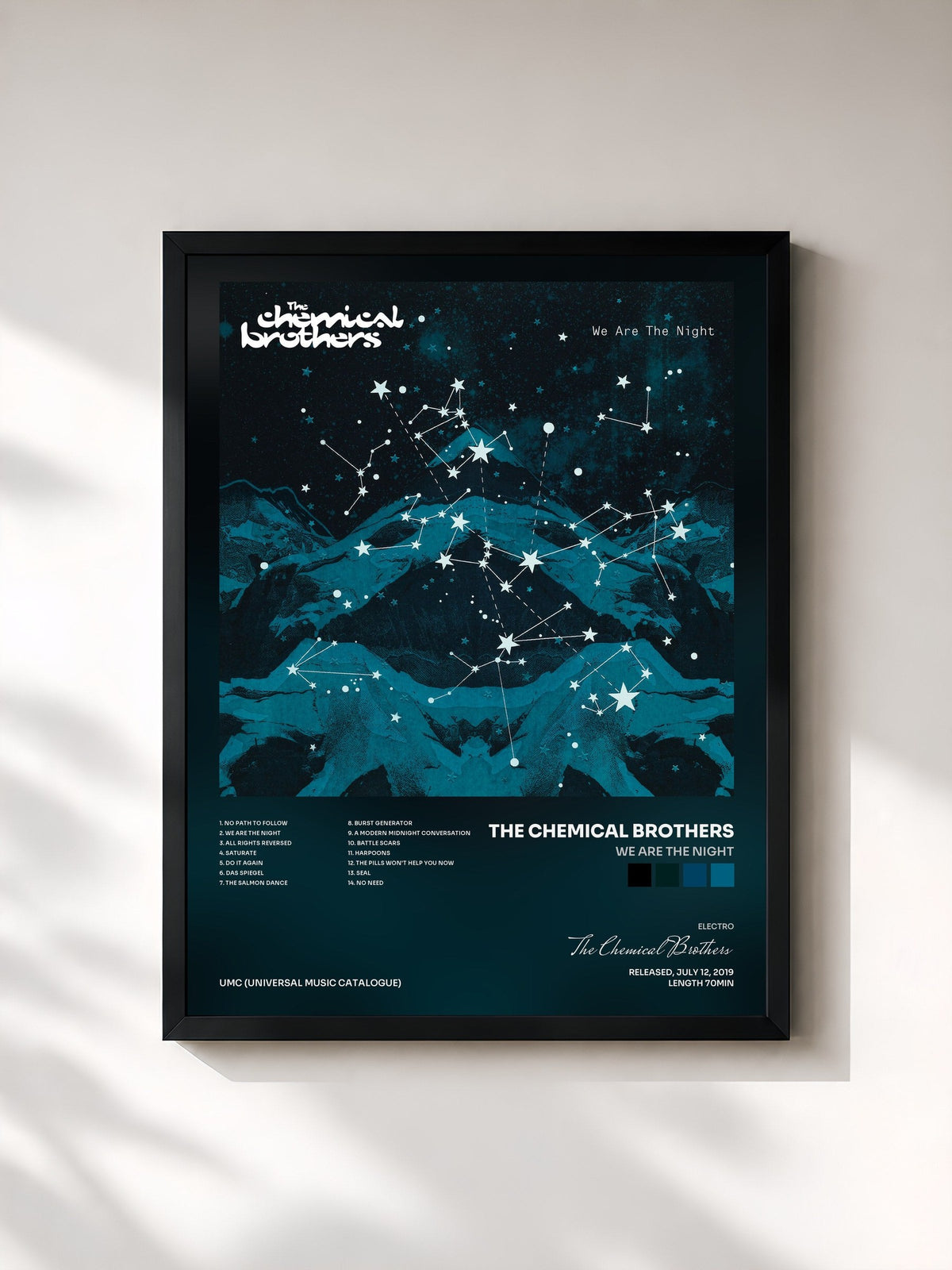 #noir Tableau de l'album We Are The Night de The Chemical Brothers, cadre noir, imprimé et encadré en France