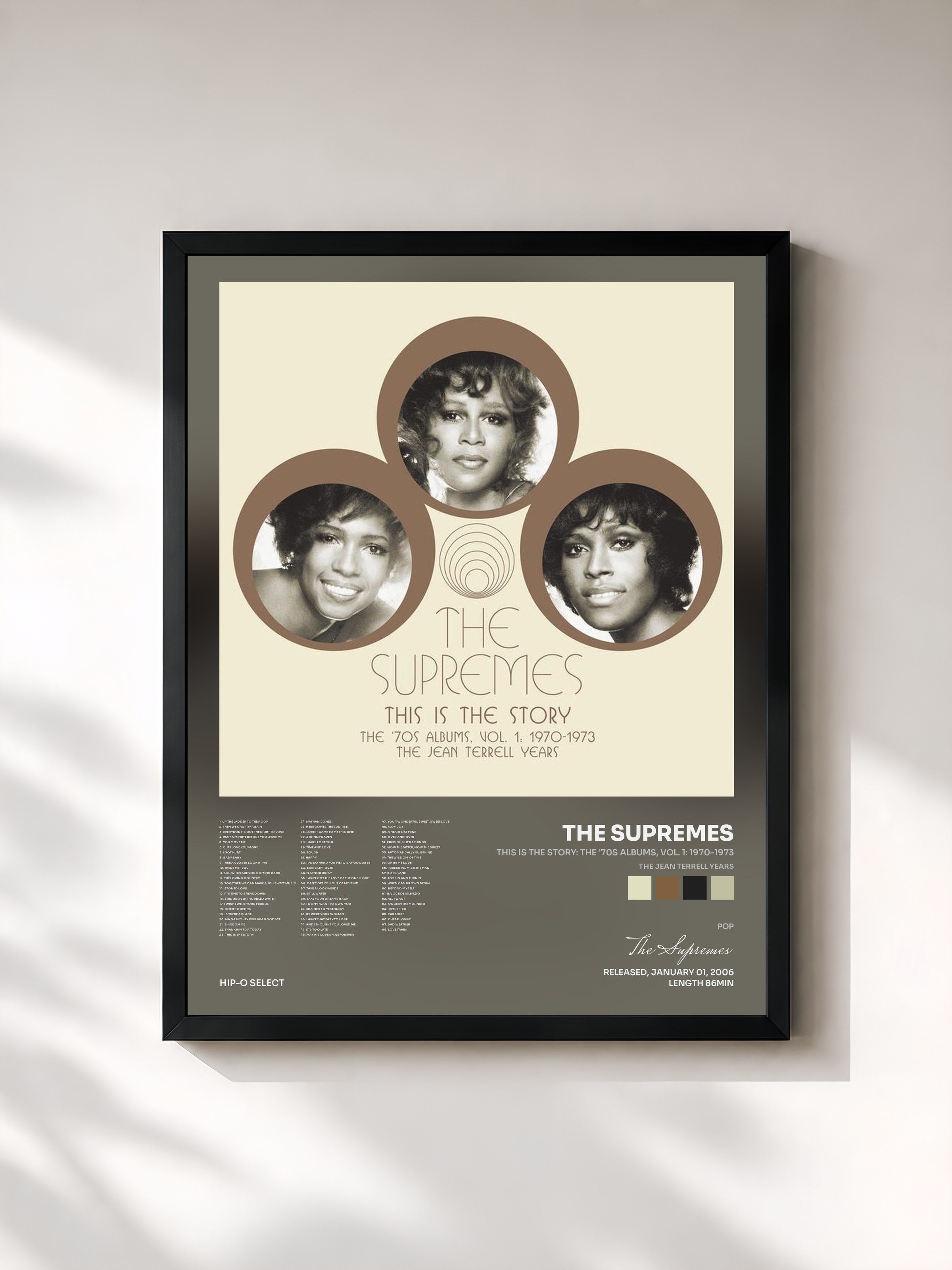 #noir Tableau de l'album This is The Story: The ‘70s Albums, Vol. 1: 1970-1973 (The Jean Terrell Years) de The Supremes, cadre noir, imprimé et encadré en France