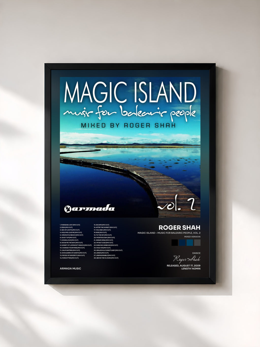 #noir Tableau de l'album Magic Island - Music For Balearic People, Vol. 2 (Mixed Version) de Roger Shah, cadre noir, imprimé et encadré en France