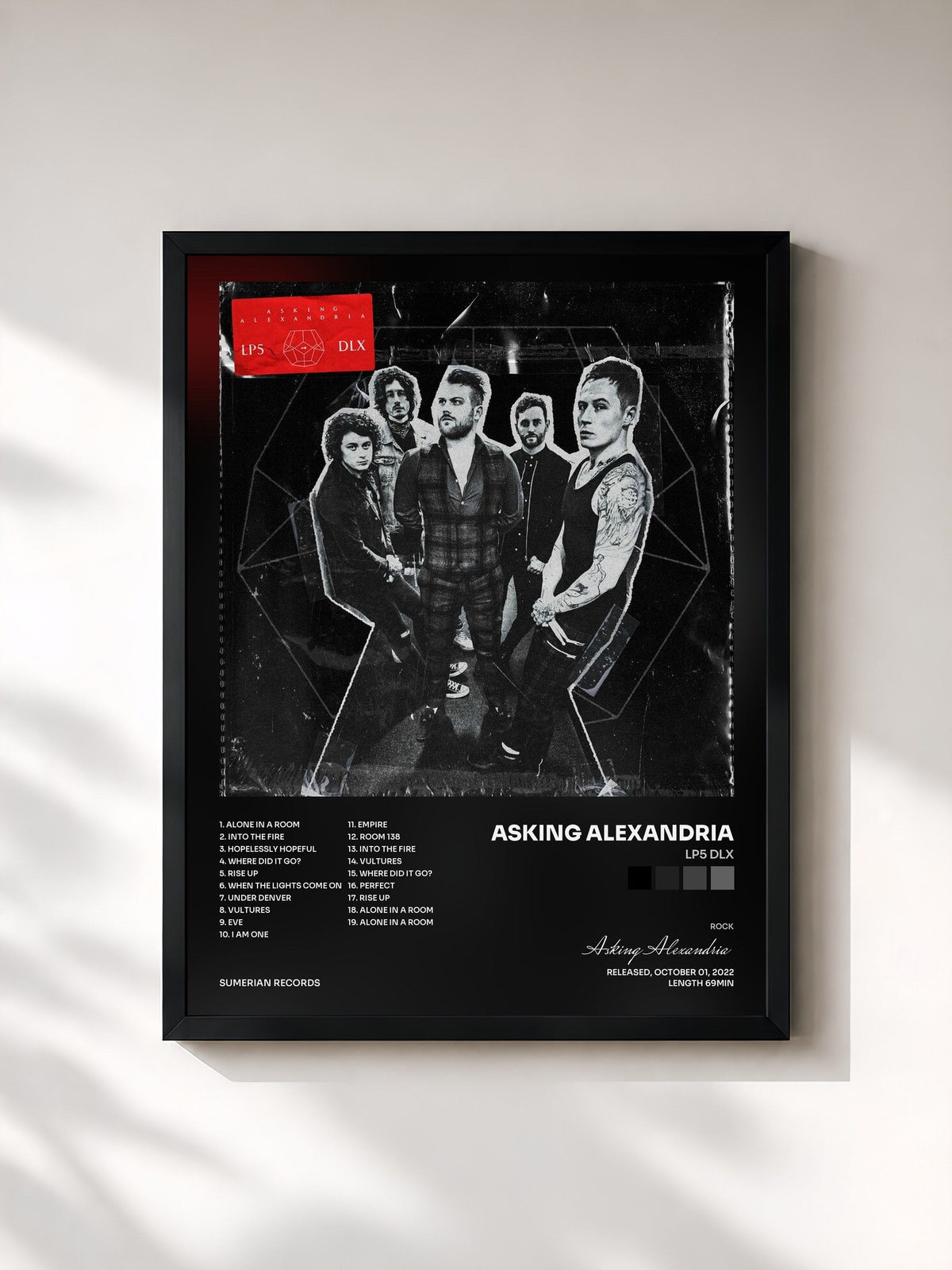 #noir Tableau de l'album LP5 DLX de Asking Alexandria, cadre noir, imprimé et encadré en France