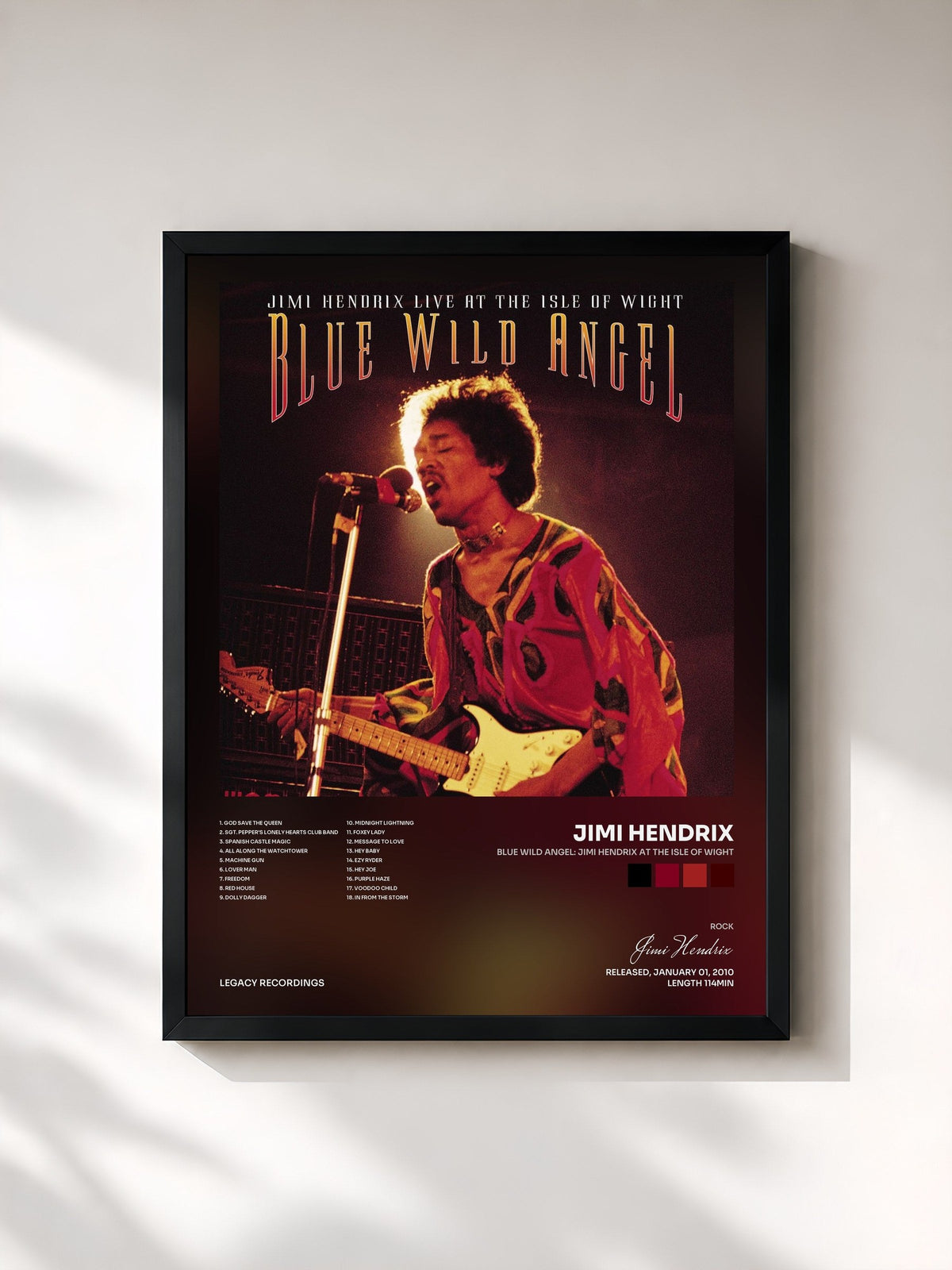#noir Tableau de l'album Blue Wild Angel: Jimi Hendrix At The Isle Of Wight de Jimi Hendrix, cadre noir, imprimé et encadré en France