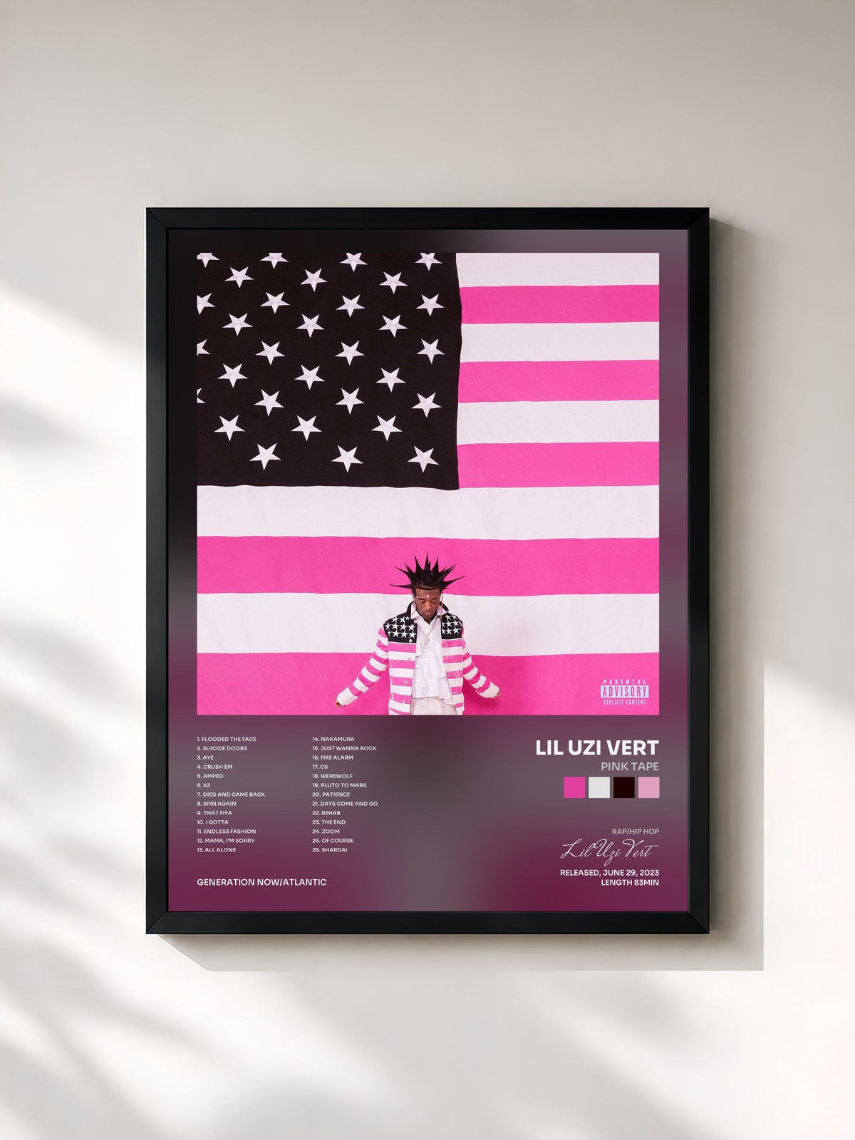 #noir Tableau de l'album Pink Tape de Lil Uzi Vert, cadre noir, imprimé et encadré en France