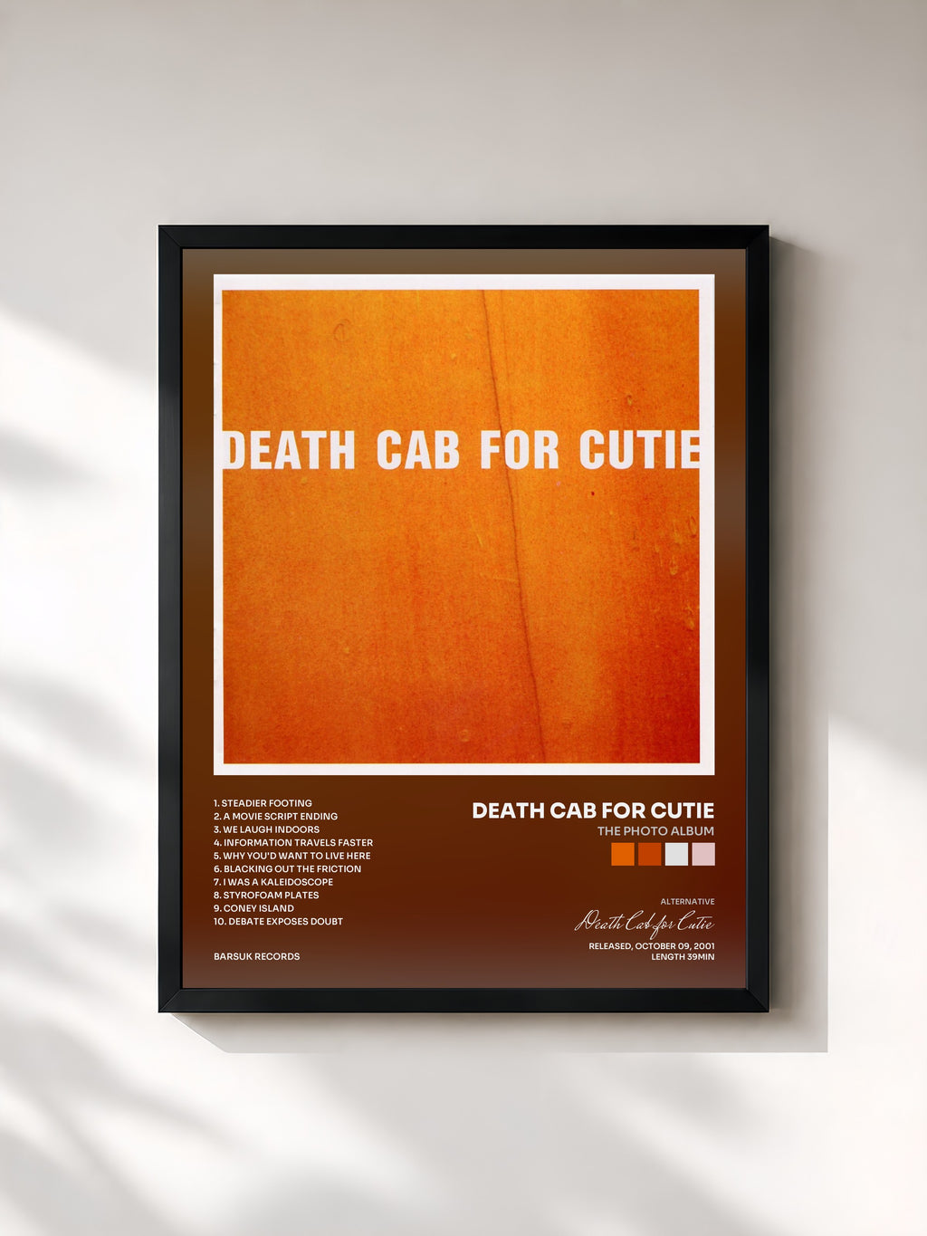#noir Tableau de l'album The Photo Album de Death Cab for Cutie, cadre noir, imprimé et encadré en France