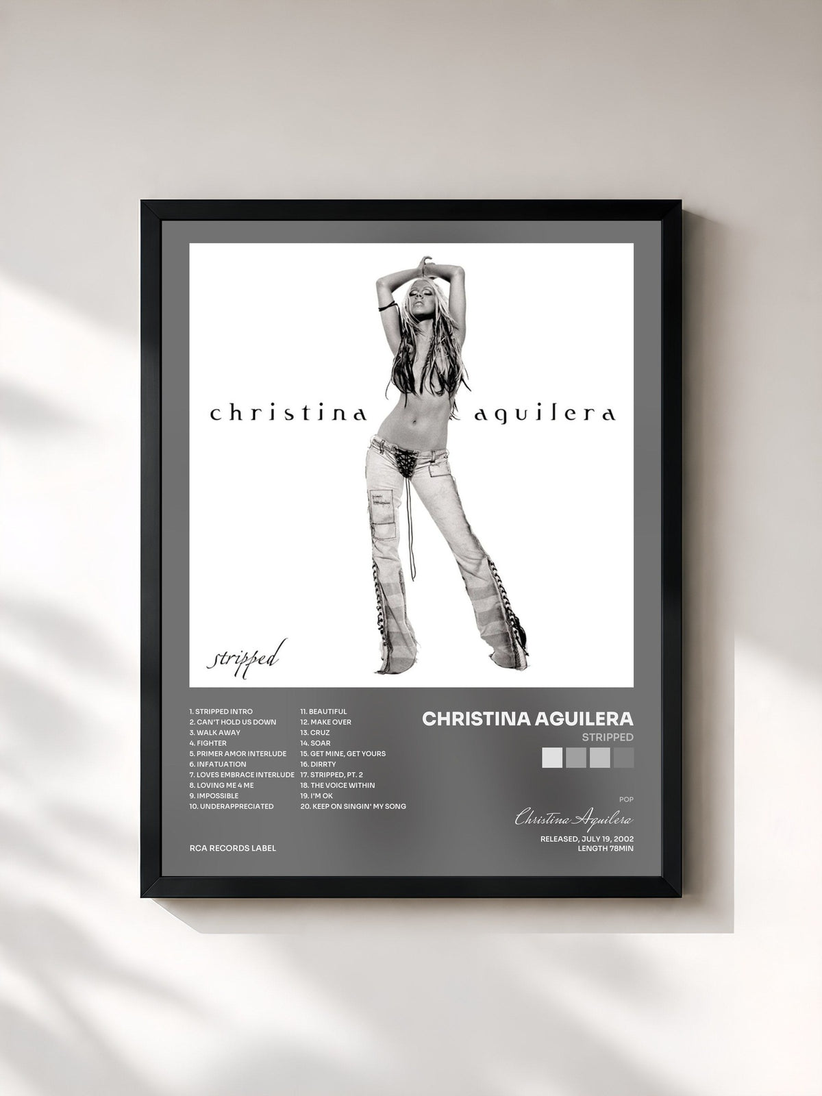 #noir Tableau de l'album Stripped de Christina Aguilera, cadre noir, imprimé et encadré en France