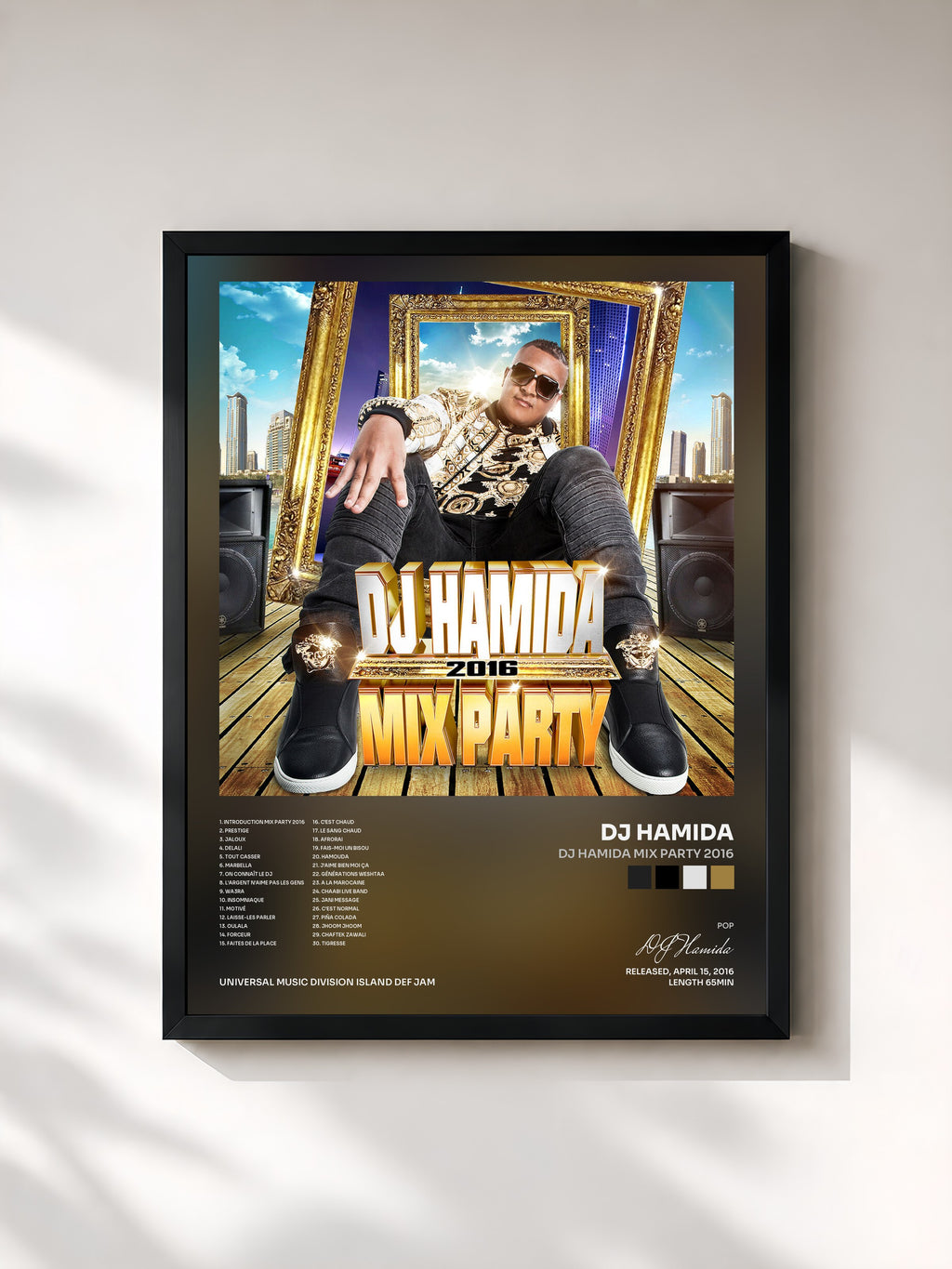 #noir Tableau de l'album DJ Hamida Mix Party 2016 de DJ Hamida, cadre noir, imprimé et encadré en France