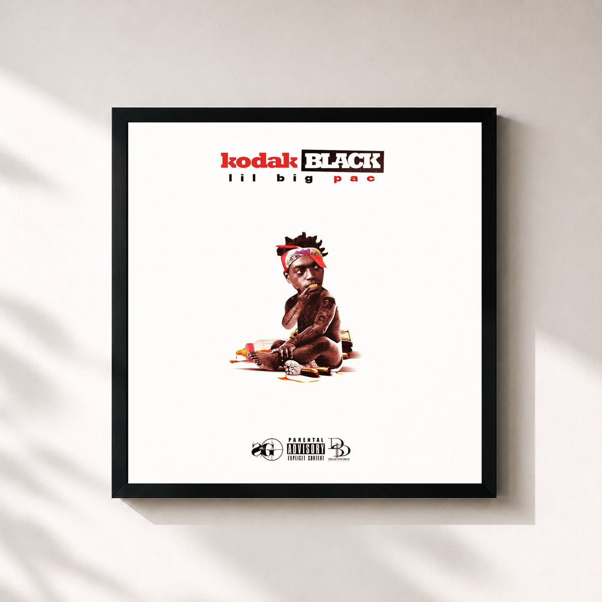 #noir Tableau carré de l'album Lil Big Pac de Kodak Black, cadre noir 32x32 cm